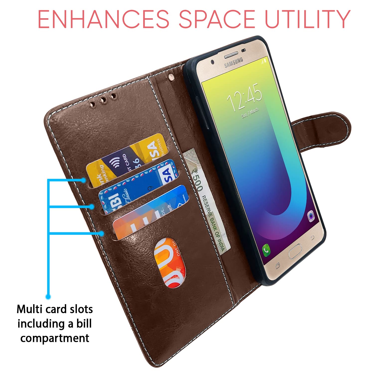 Brown & coffee Magnetic mobile flip cover for Samsung J7 Prime – Pikkme – photo 3