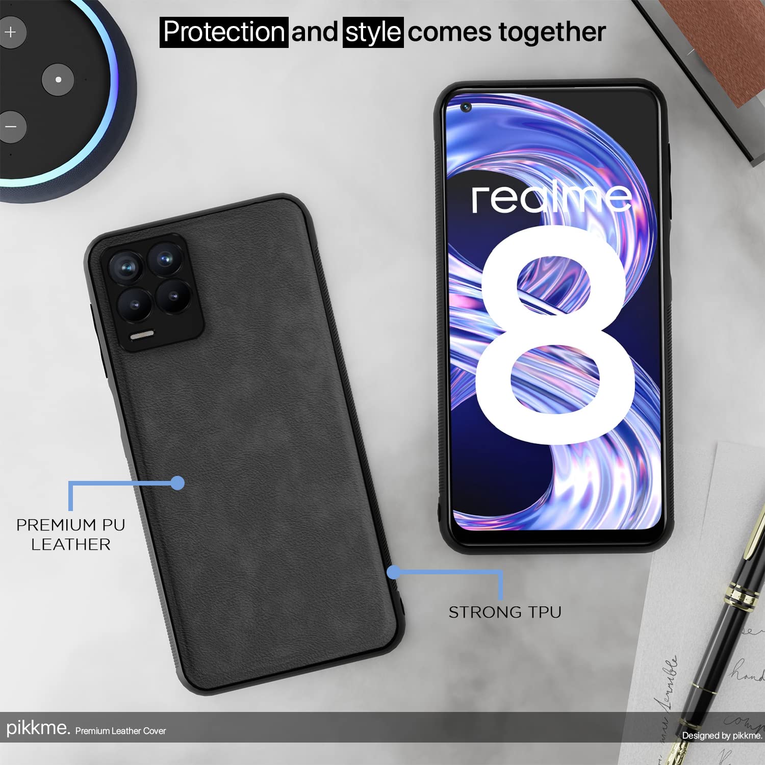 Pikkme Realme 8 4G/8 Pro Leather grey mobile back cover – photo 5