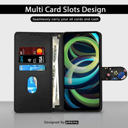 Redmi A3 (2024) Wallet mobile flip cover in black flower by Pikkme – photo 2