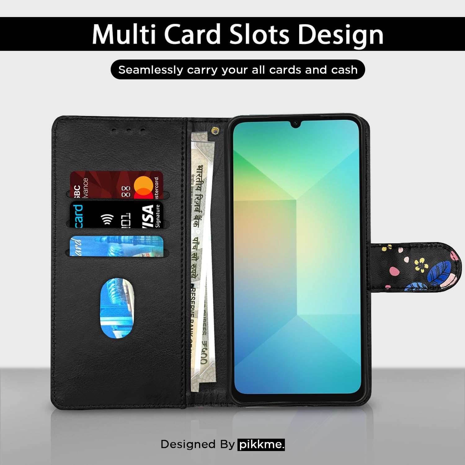 Black flower Wallet wallet flip cover for Samsung A06 – Pikkme – photo 2