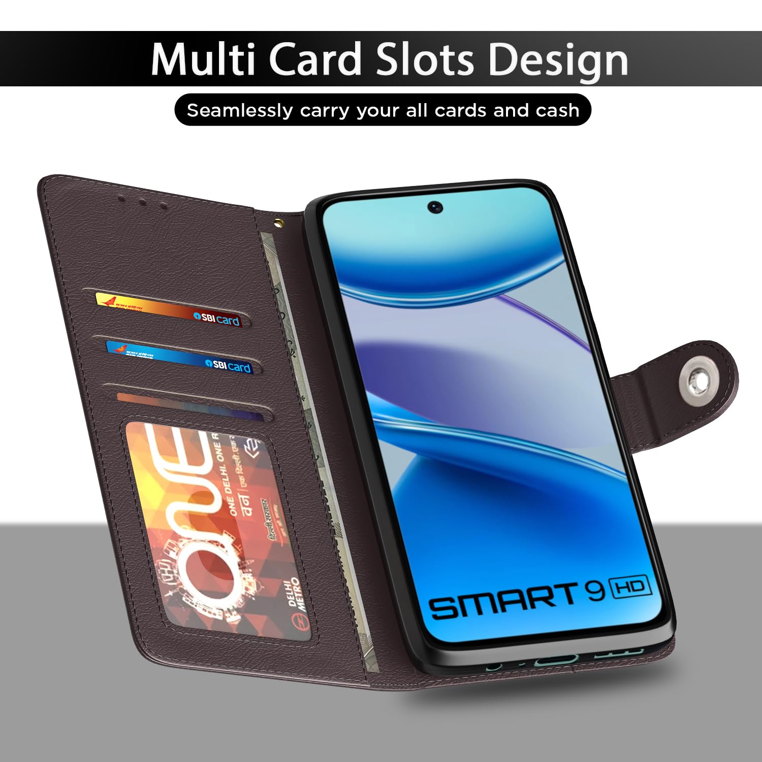 Pikkme Infinix Smart 9 Button coffee mobile flip cover – photo 5