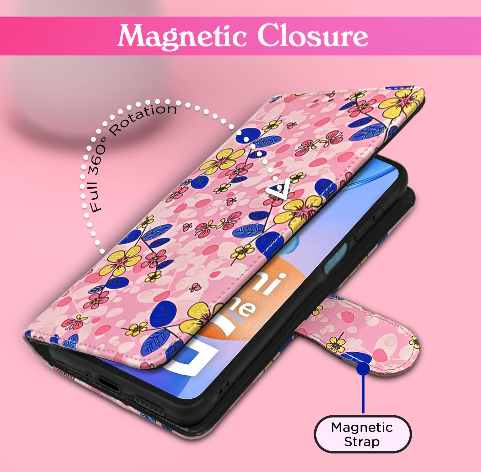 Pikkme Redmi 11 Prime 5G pink flower flip cover – photo 2