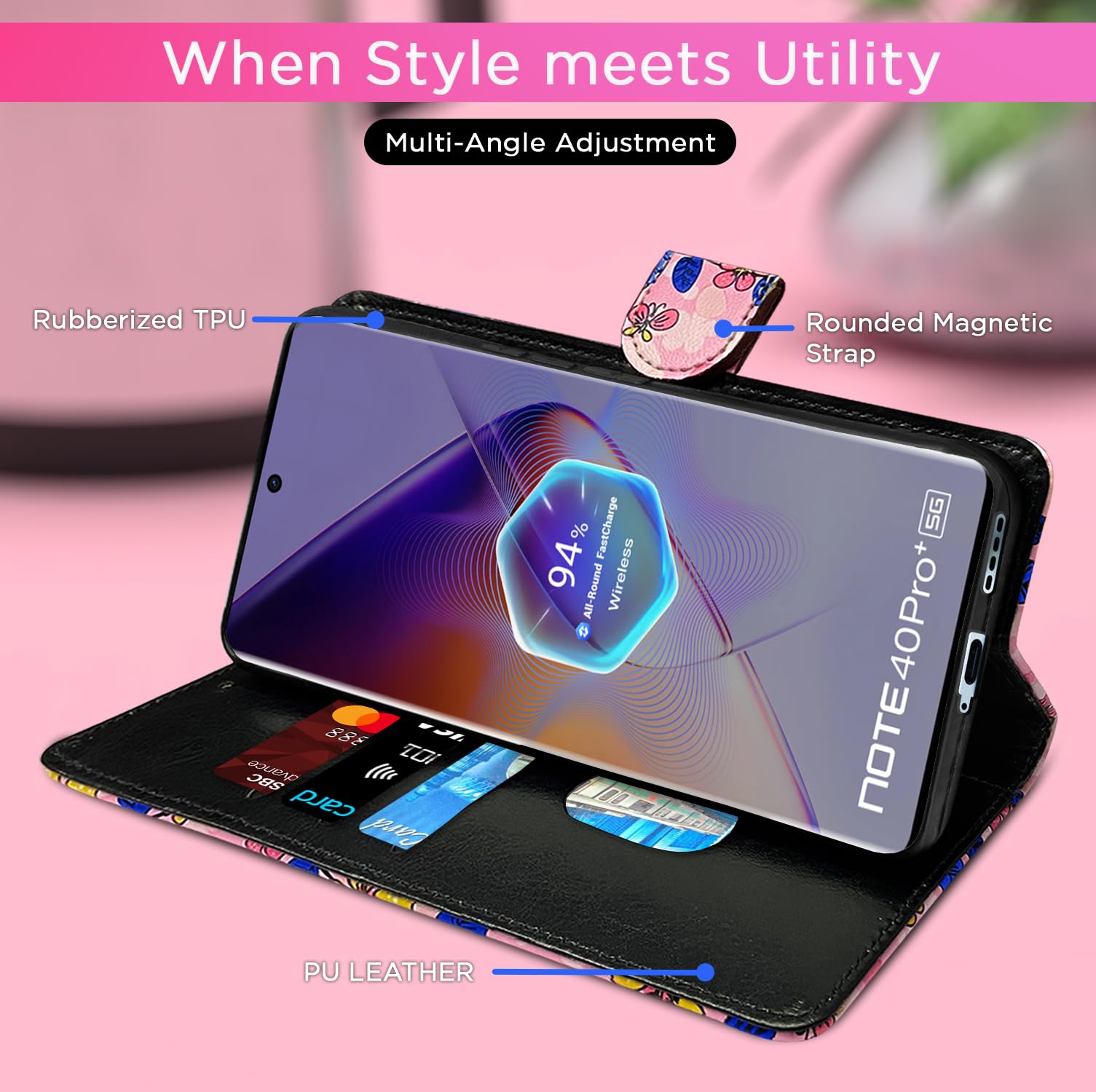 Infinix Note 40 Pro Plus 5G wallet flip cover in pink flower by Pikkme – photo 5