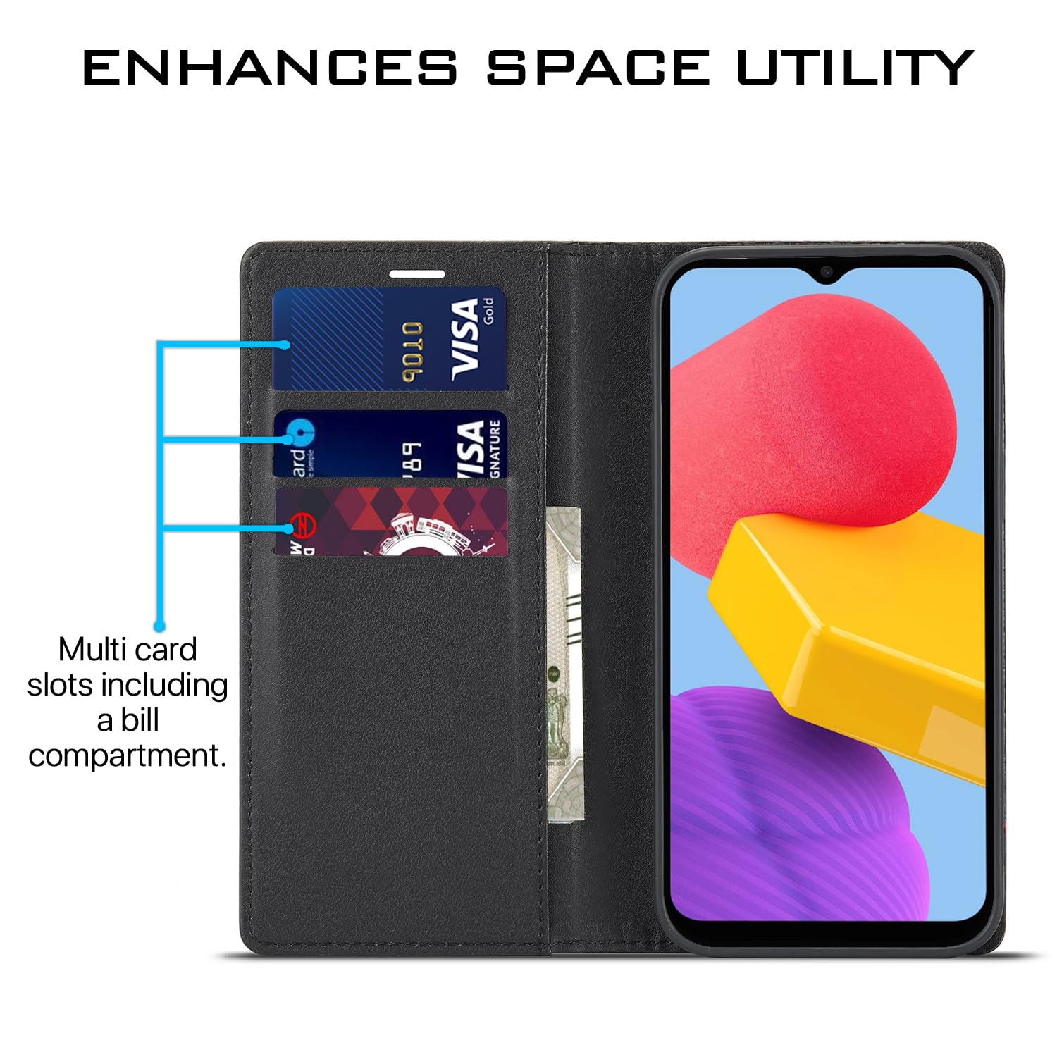 Samsung M13 4G Wallet mobile flip cover in black by Pikkme – photo 4