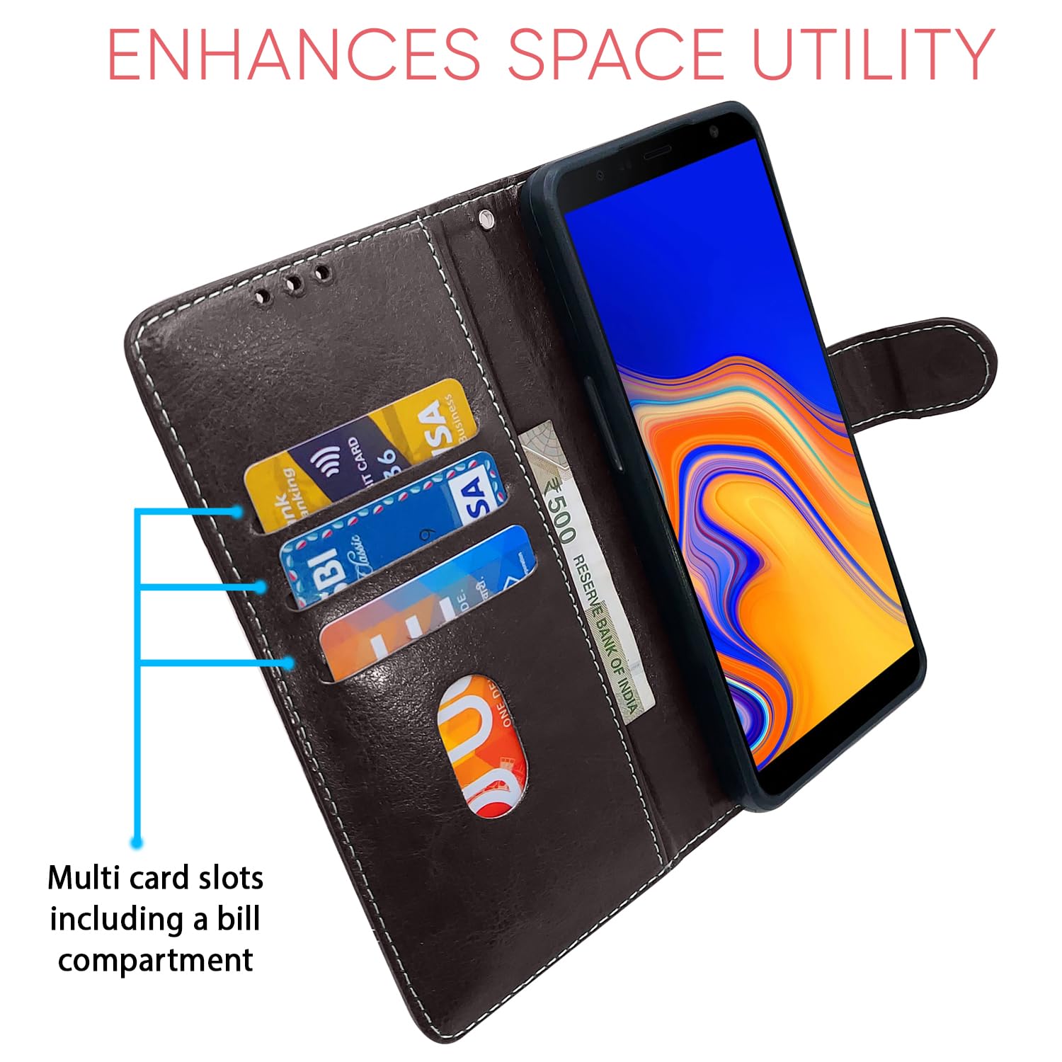 Coffee & brown Magnetic flip cover for Samsung J4 Plus/J4 – Pikkme – photo 4