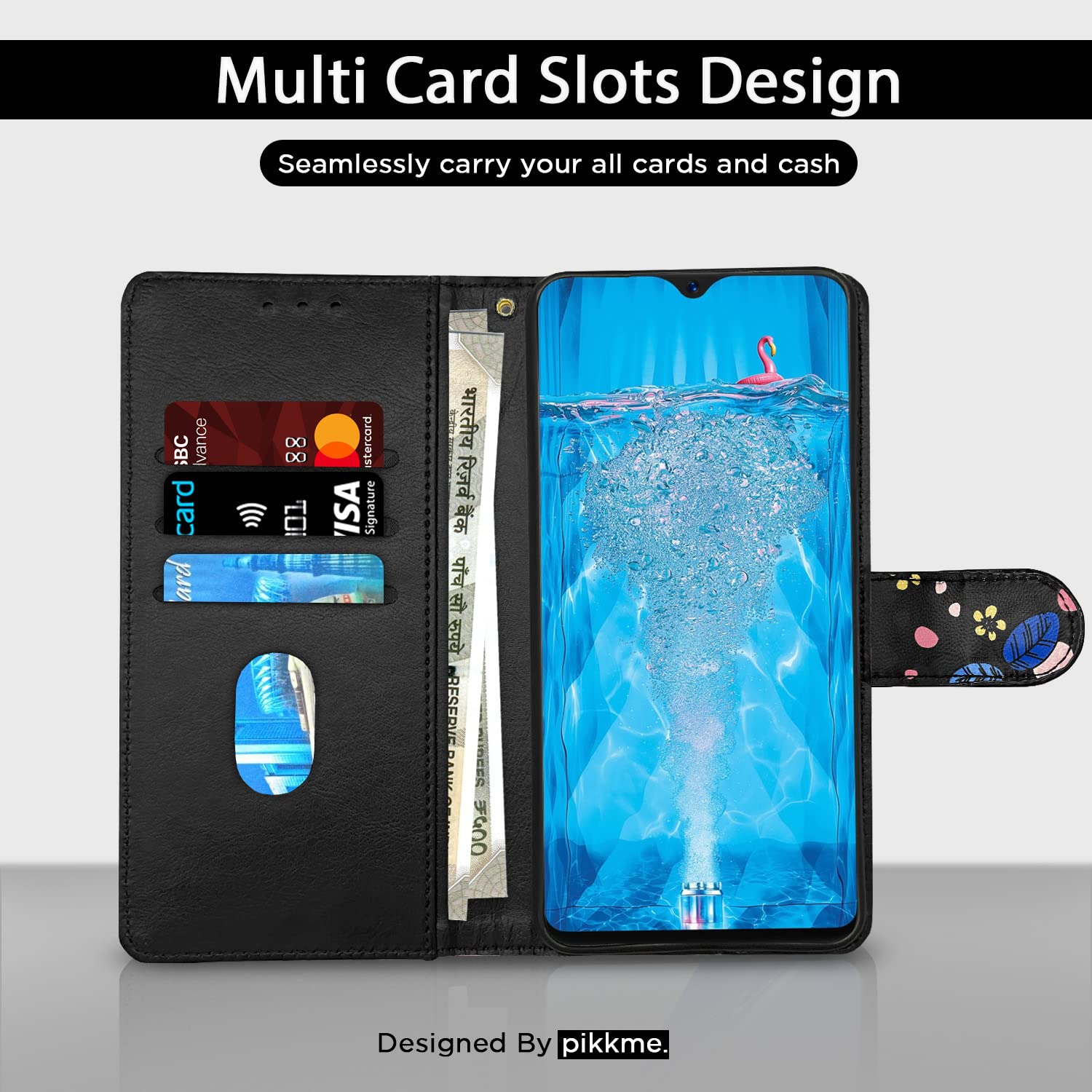 Oppo F9/F9 Pro, Realme 2/2 Pro/U1 flip case in black flower by Pikkme – photo 2