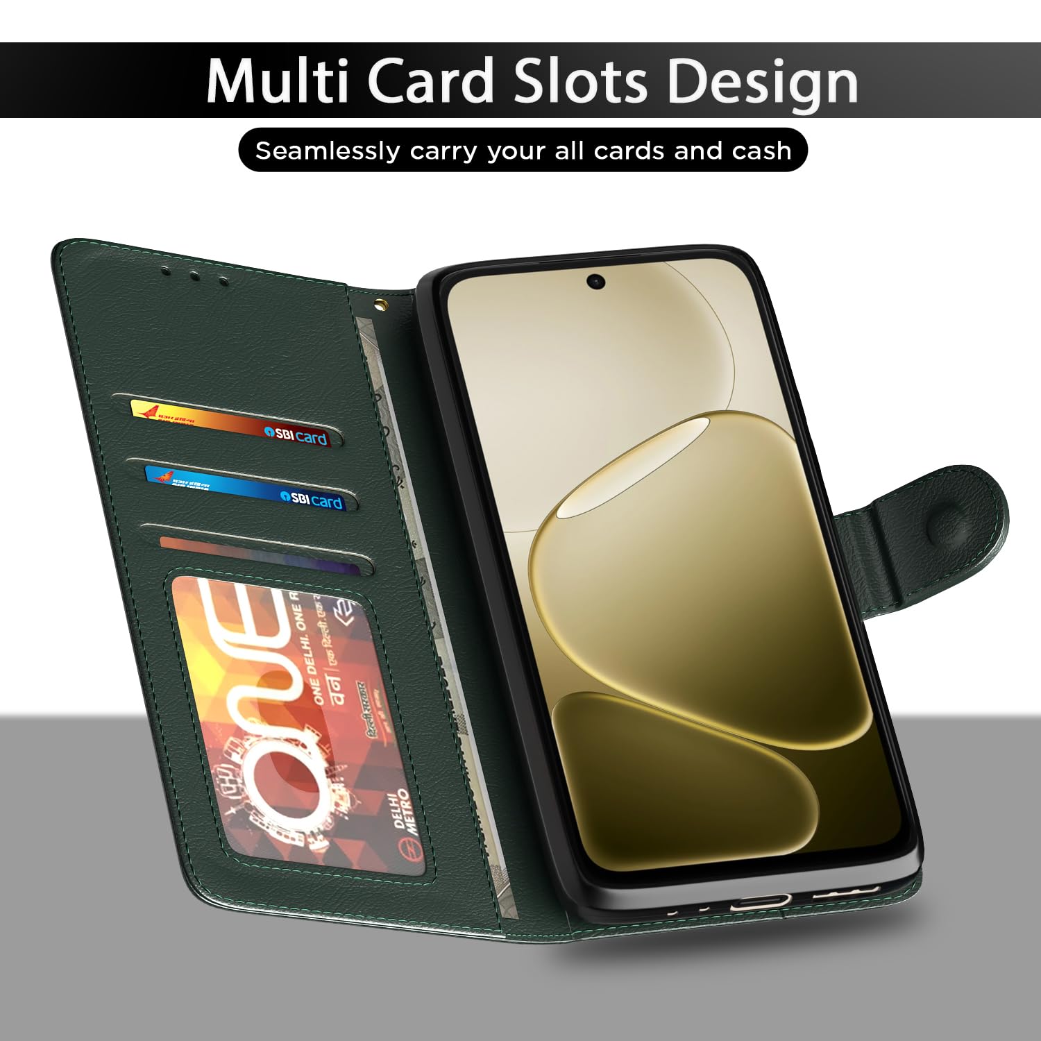 Pikkme Oppo A6 Pro 5G Wallet green wallet flip cover – photo 5