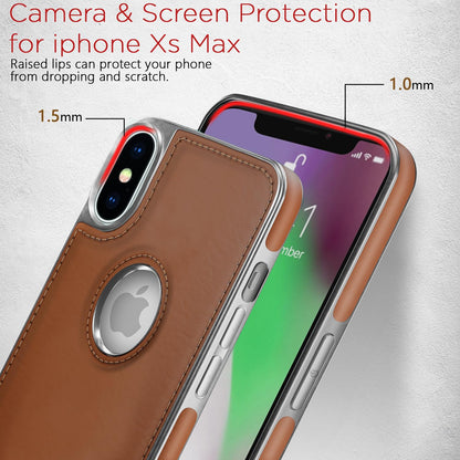 Pikkme iPhone Xs Max Silver Electroplated Chrome Leather Back Cover (Tan)
