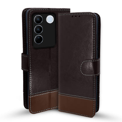 Pikkme Vivo V27 / V27 Pro 5G Constrast Flip Cover | Coffee & Brown