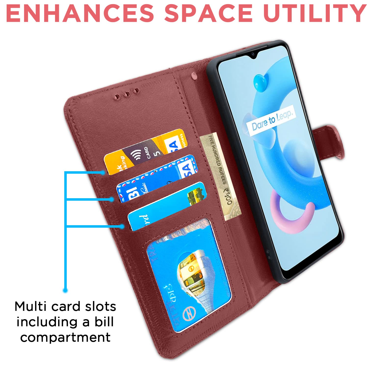 Pikkme Realme C20 Vintage Flip Cover | Brown