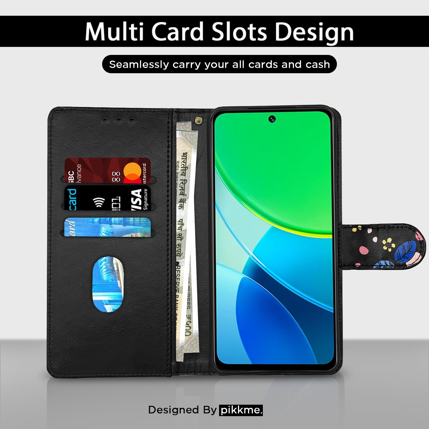 Vivo Y19s mobile flip cover in black flower by Pikkme – photo 2