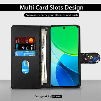 Vivo Y19s mobile flip cover in black flower by Pikkme – photo 2