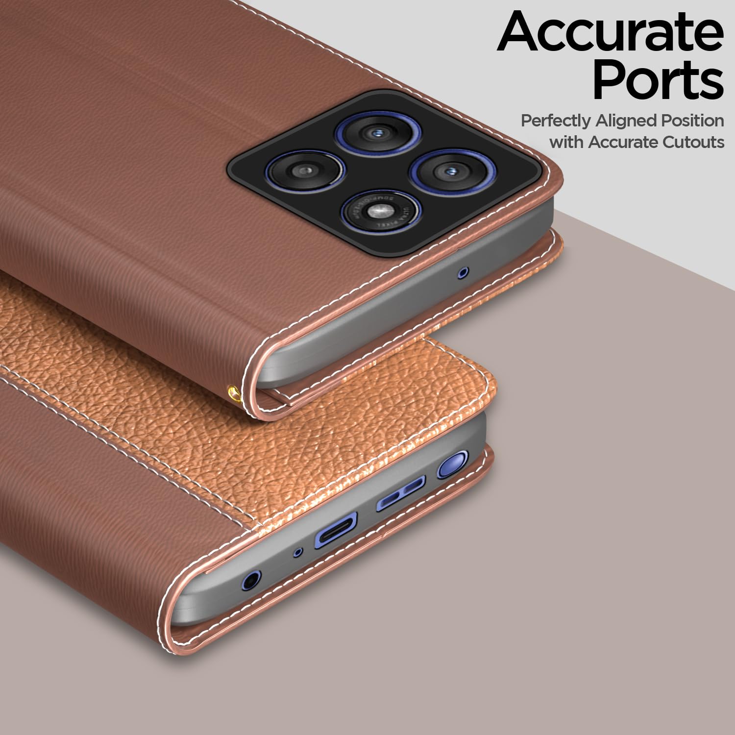 Pikkme Motorola Moto Edge 60 Stylus 5G Double Contrast Flip Cover (Tan)