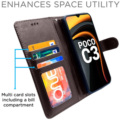 Pikkme Poco C3 Vintage Flip Cover (Coffee)