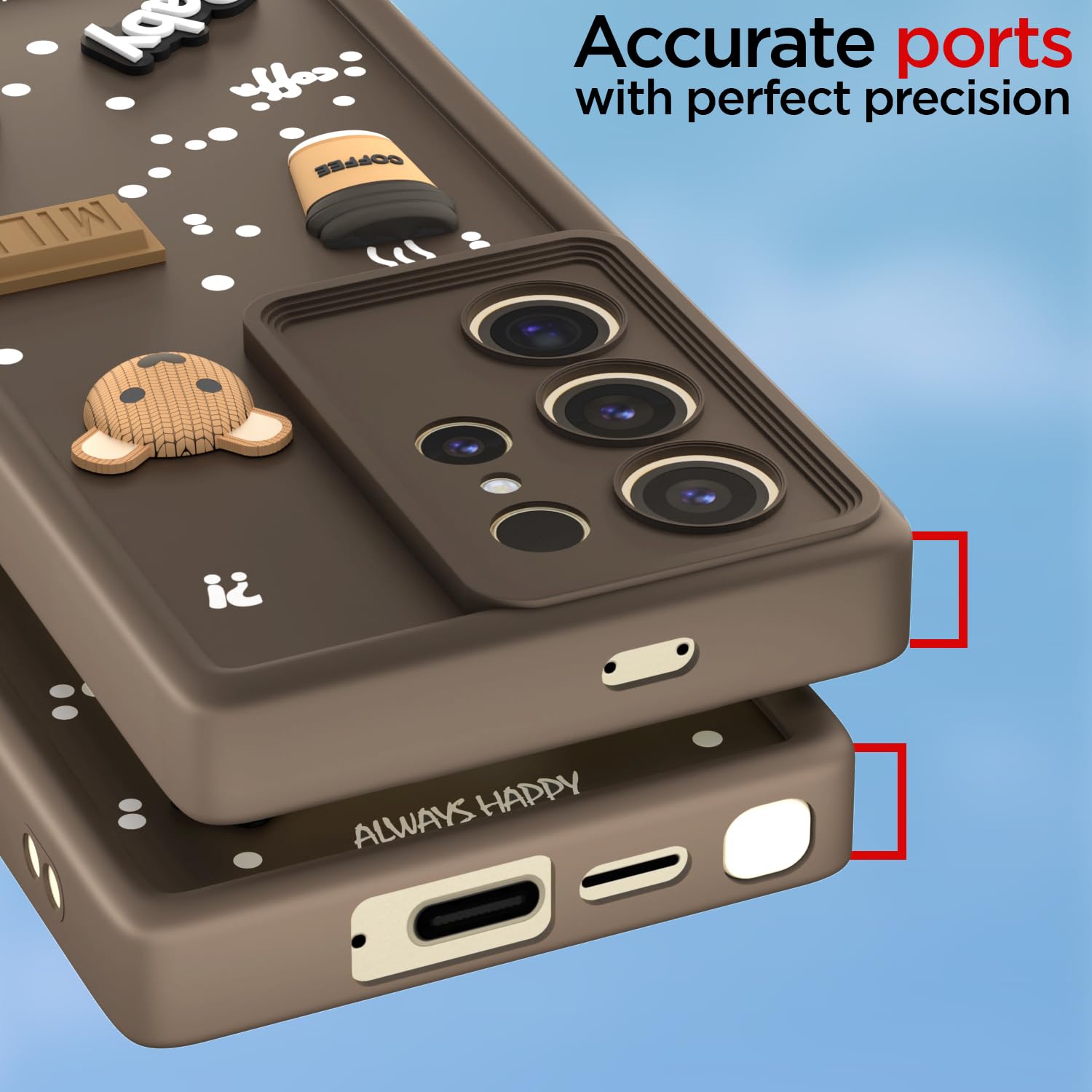 Pikkme Samsung Galaxy S24 Ultra 5G Cute Fun Cartoon 3D Bear Coffee Back Cover (Brown)