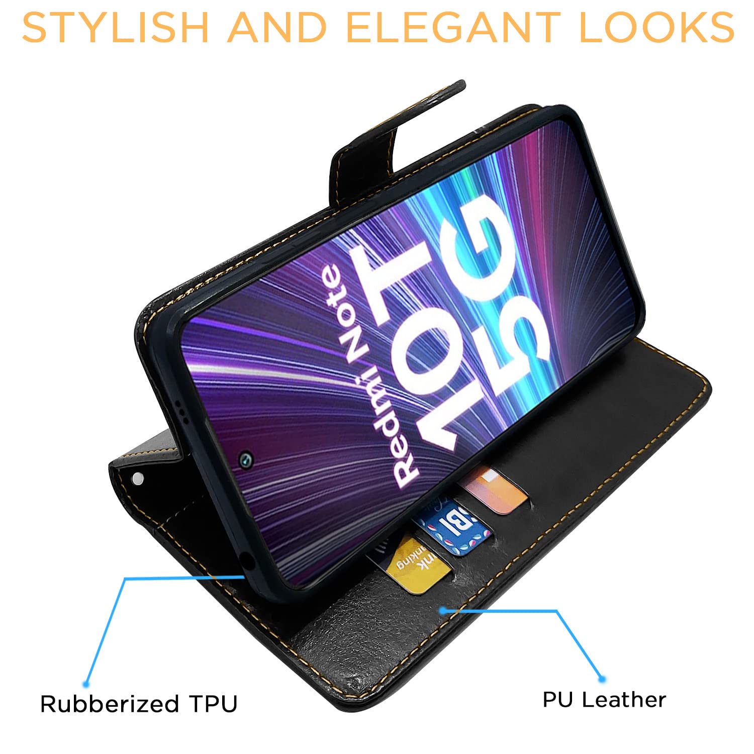 Redmi Note 10T/Poco M3 Pro 5G wallet flip cover in black & brown by Pikkme – photo 5