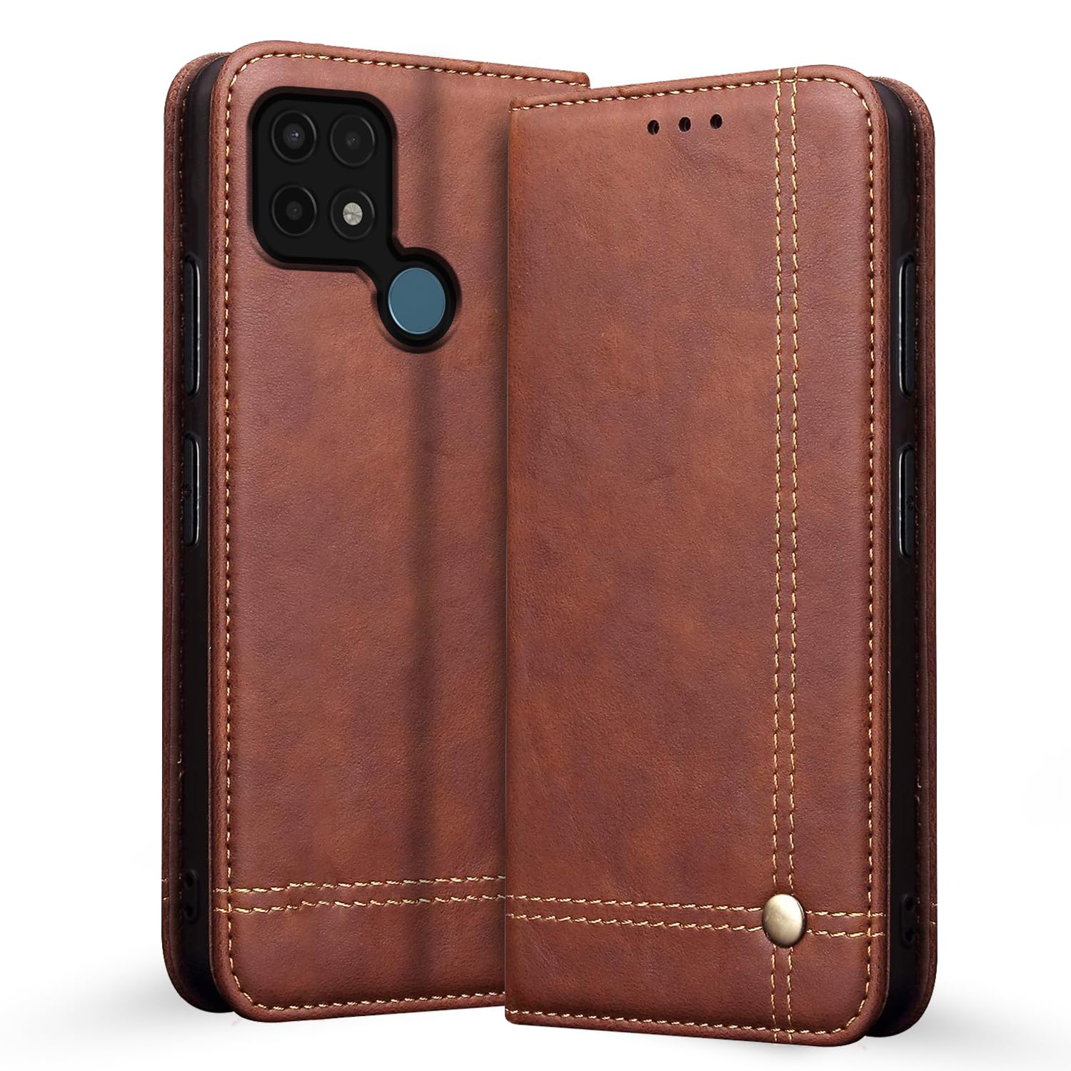 Pikkme Oppo A15 Premium Leather Magnetic Flip Cover (Brown)