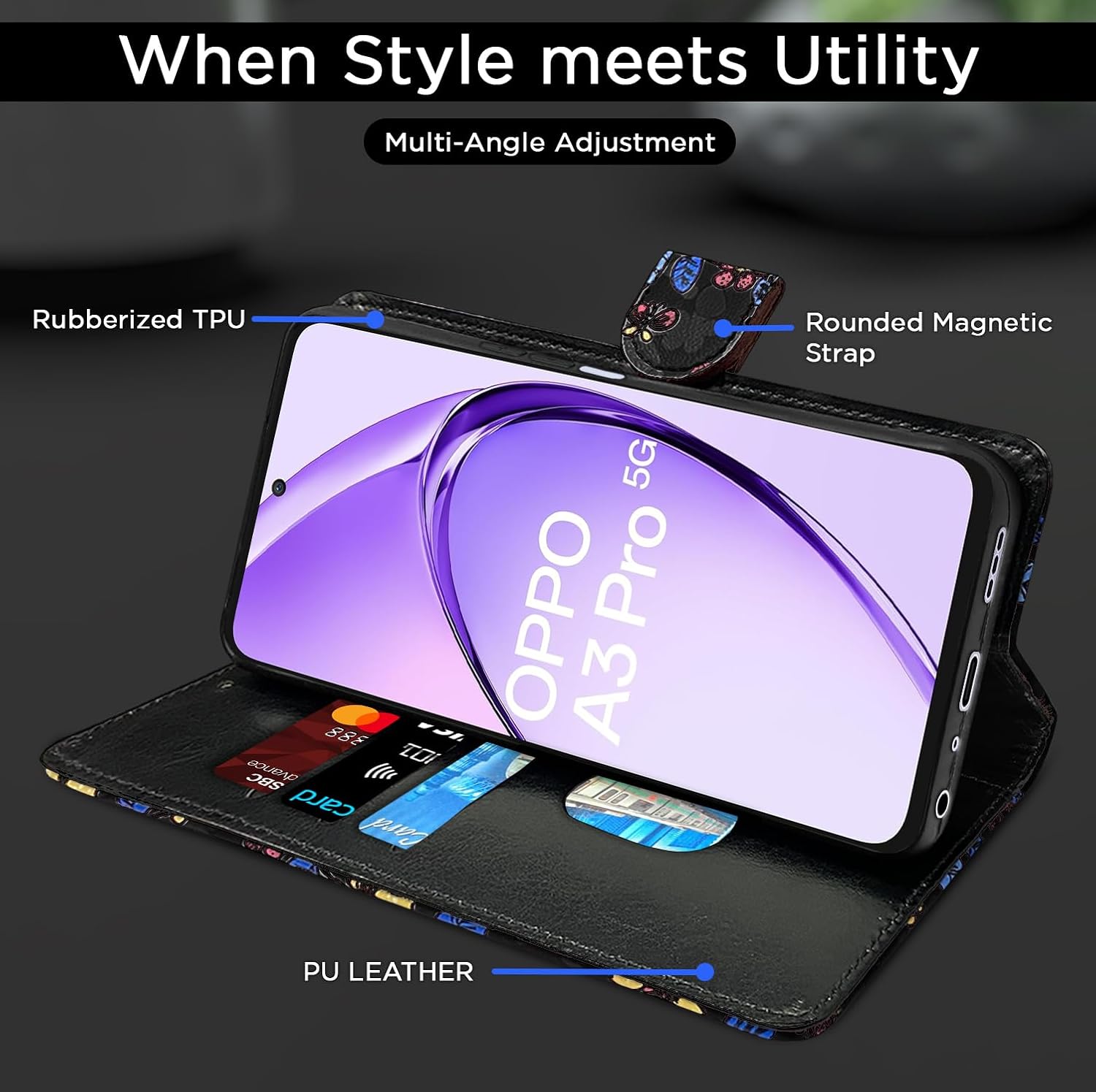 Pikkme  for Oppo A3 Pro 5G Flower Flip Cover (Black)