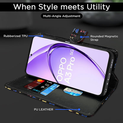 Pikkme  for Oppo A3 Pro 5G Flower Flip Cover (Black)
