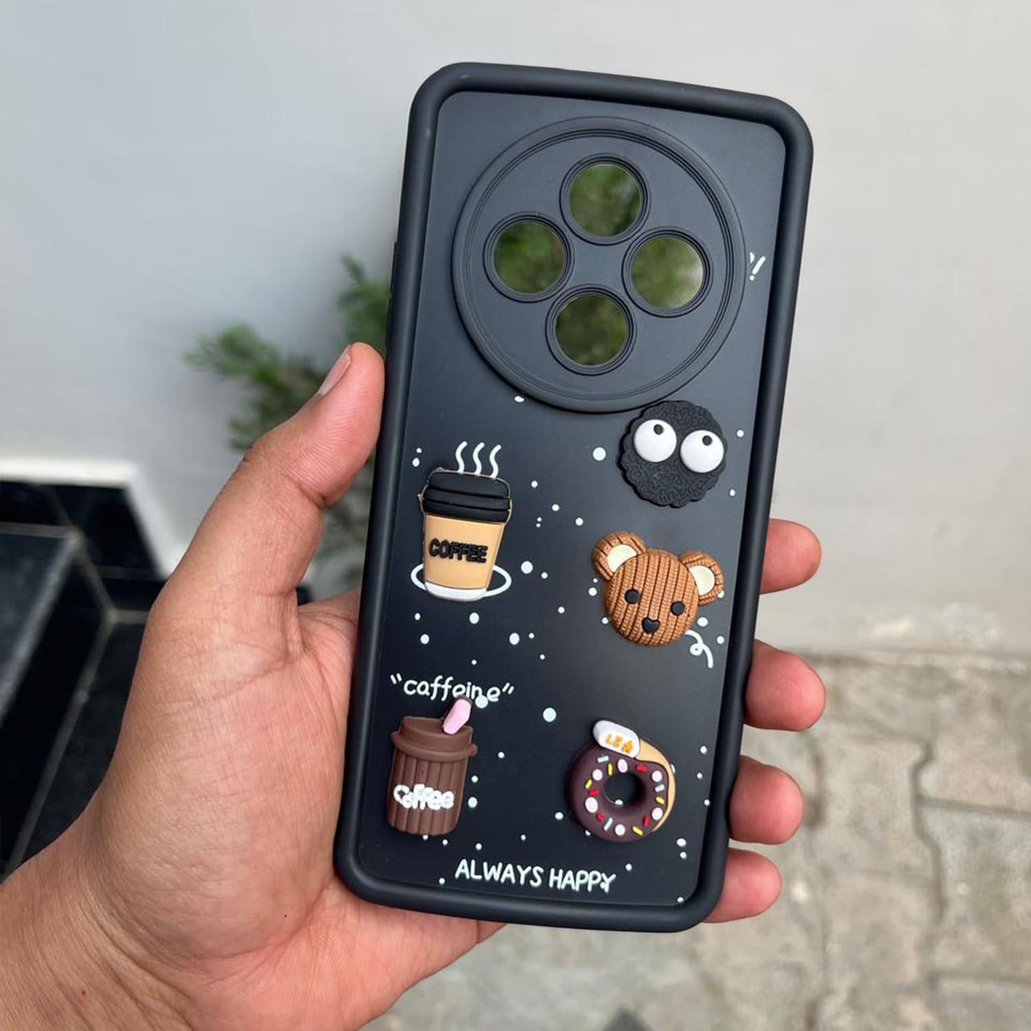 Pikkme Oppo F27 5G Cute Fun Cartoon 3D Bear Coffee Back Cover (Black)