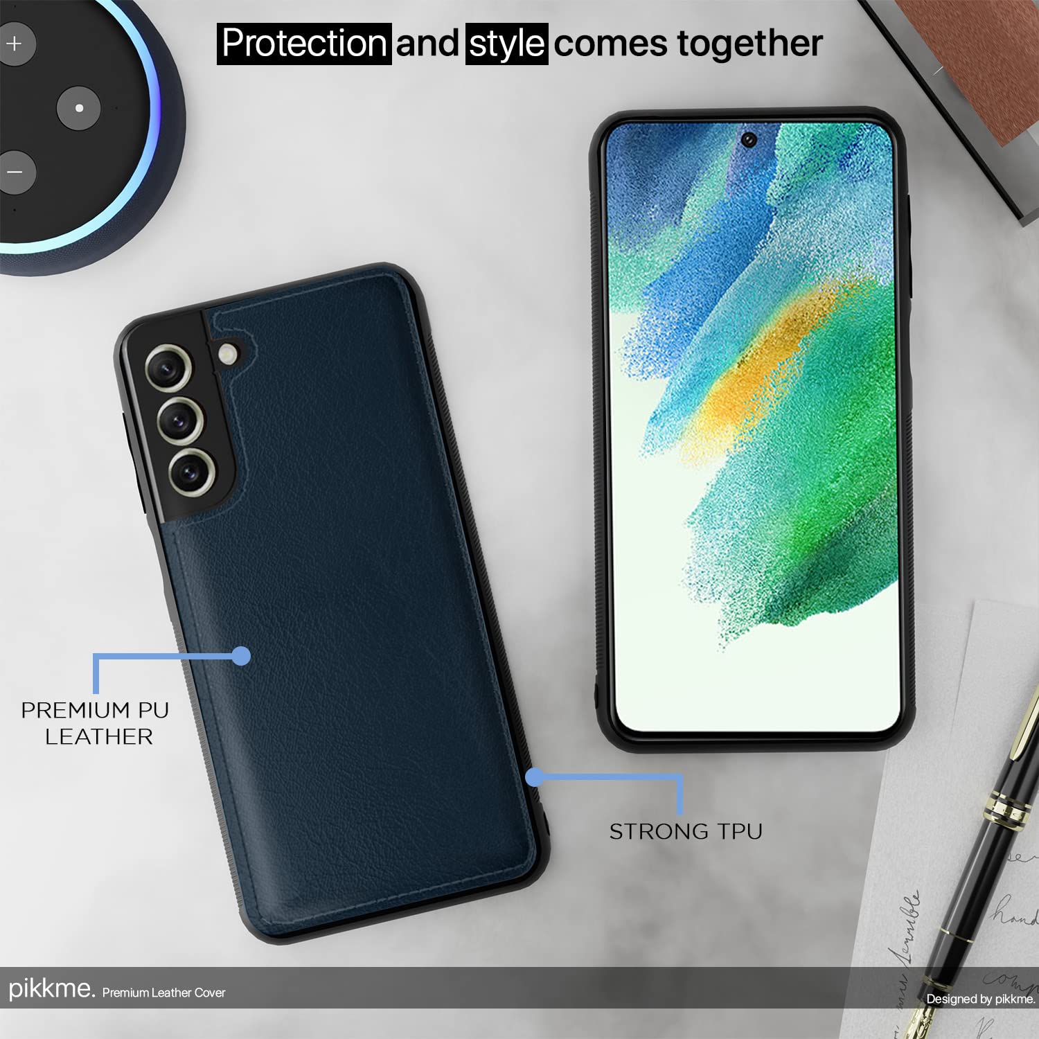 Samsung S22 Leather mobile back cover in blue by Pikkme – photo 4
