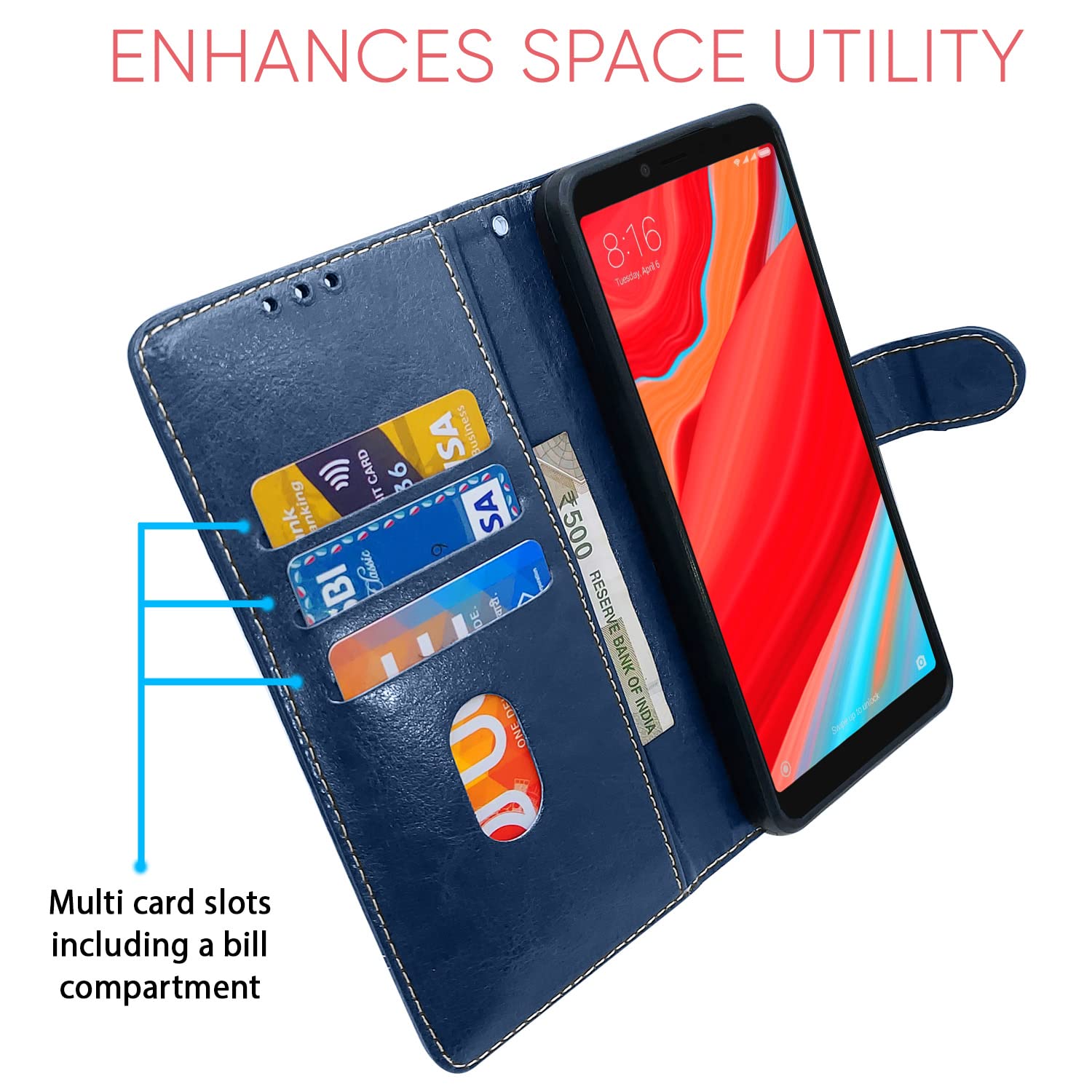 Pikkme Redmi Y2 Magnetic blue & brown mobile flip cover – photo 3