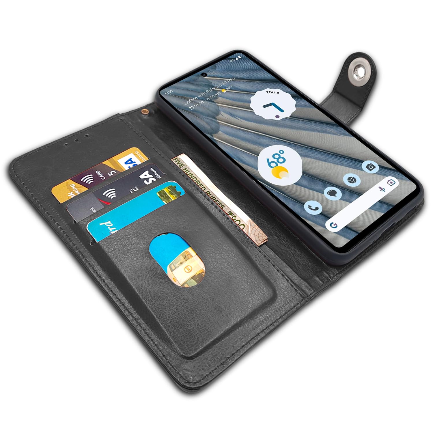 Black Button wallet flip cover for Google Pixel 7A – Pikkme – photo 3