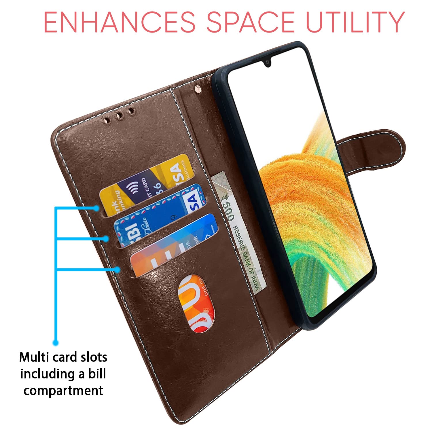 Pikkme brown & coffee Magnetic wallet flip cover for Samsung A33 5G – photo 3