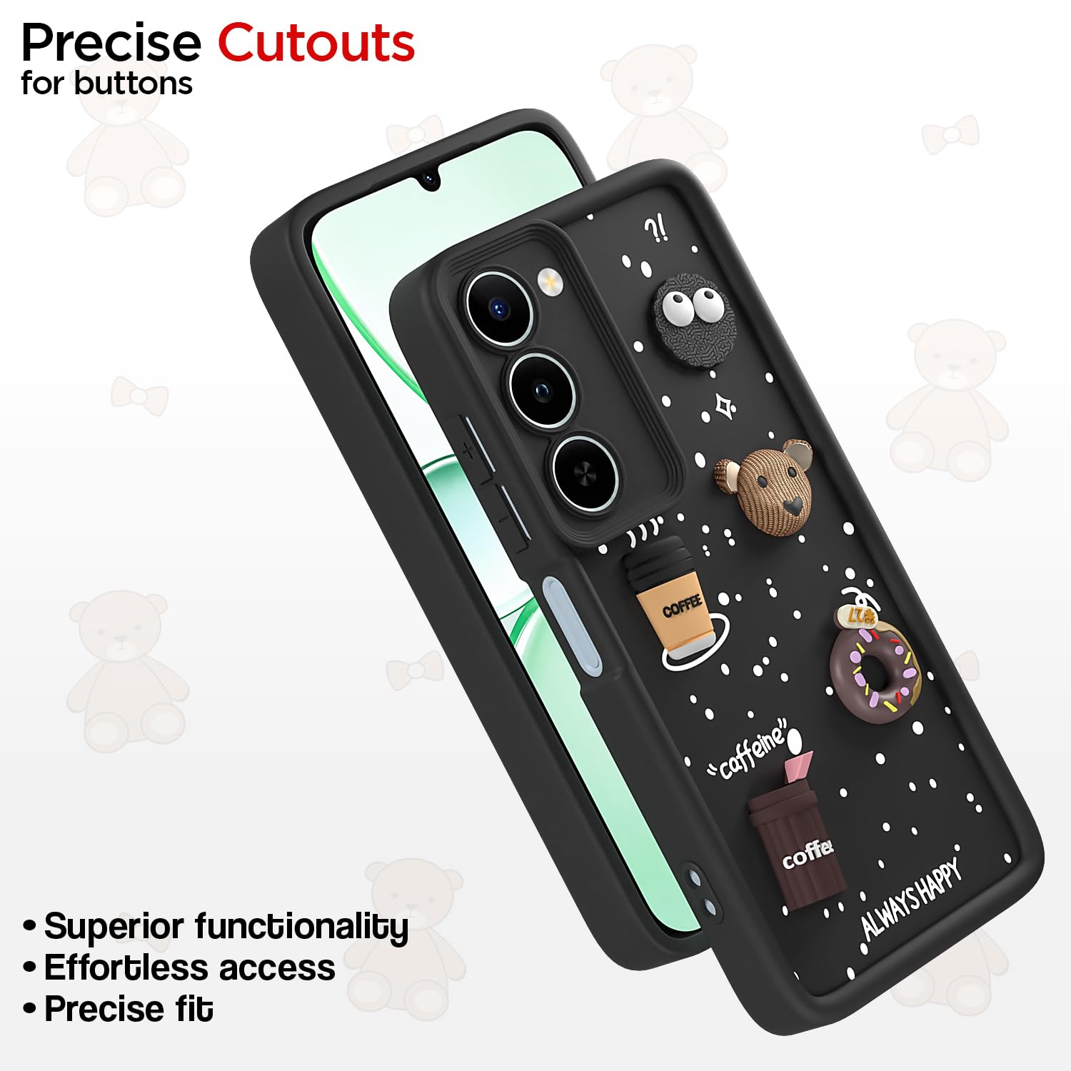 Pikkme Realme P4 Lite/C83 5G Bear Coffee black mobile cover – photo 6