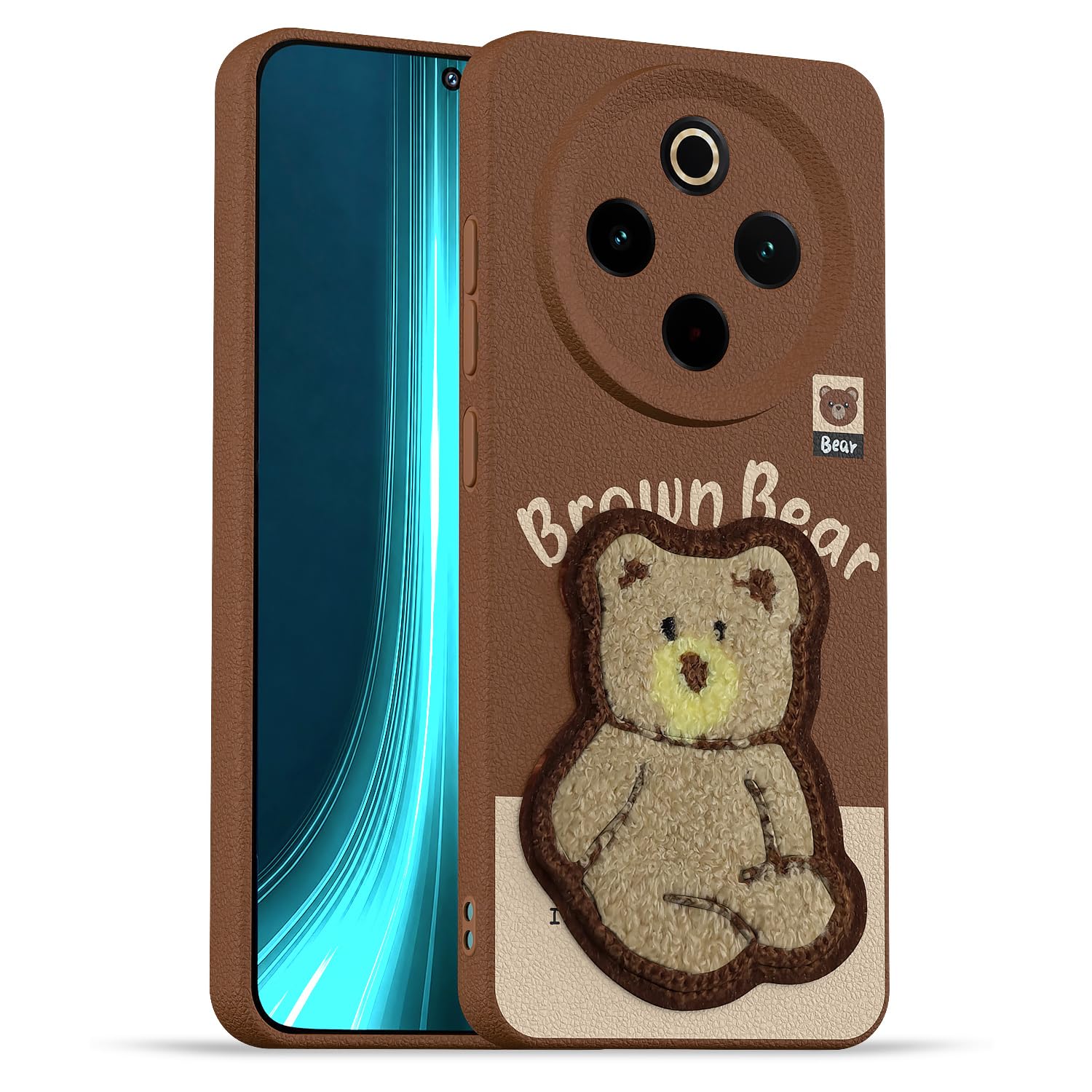 Pikkme brown Plush Patch phone cover for Vivo T4/iQOO Z10 5G