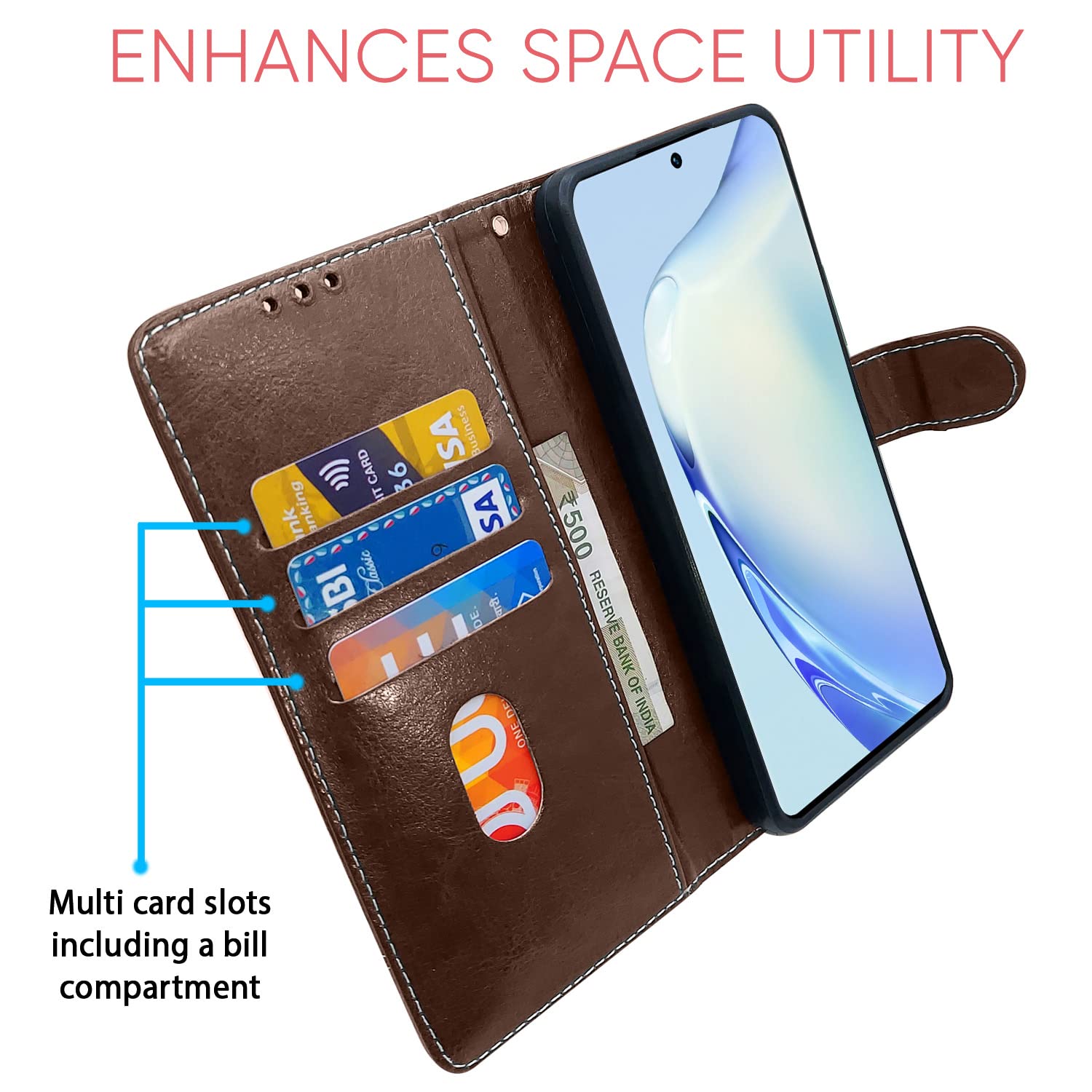 Pikkme Vivo V27 / V27 Pro 5G Constrast Flip Cover | Brown & Coffee