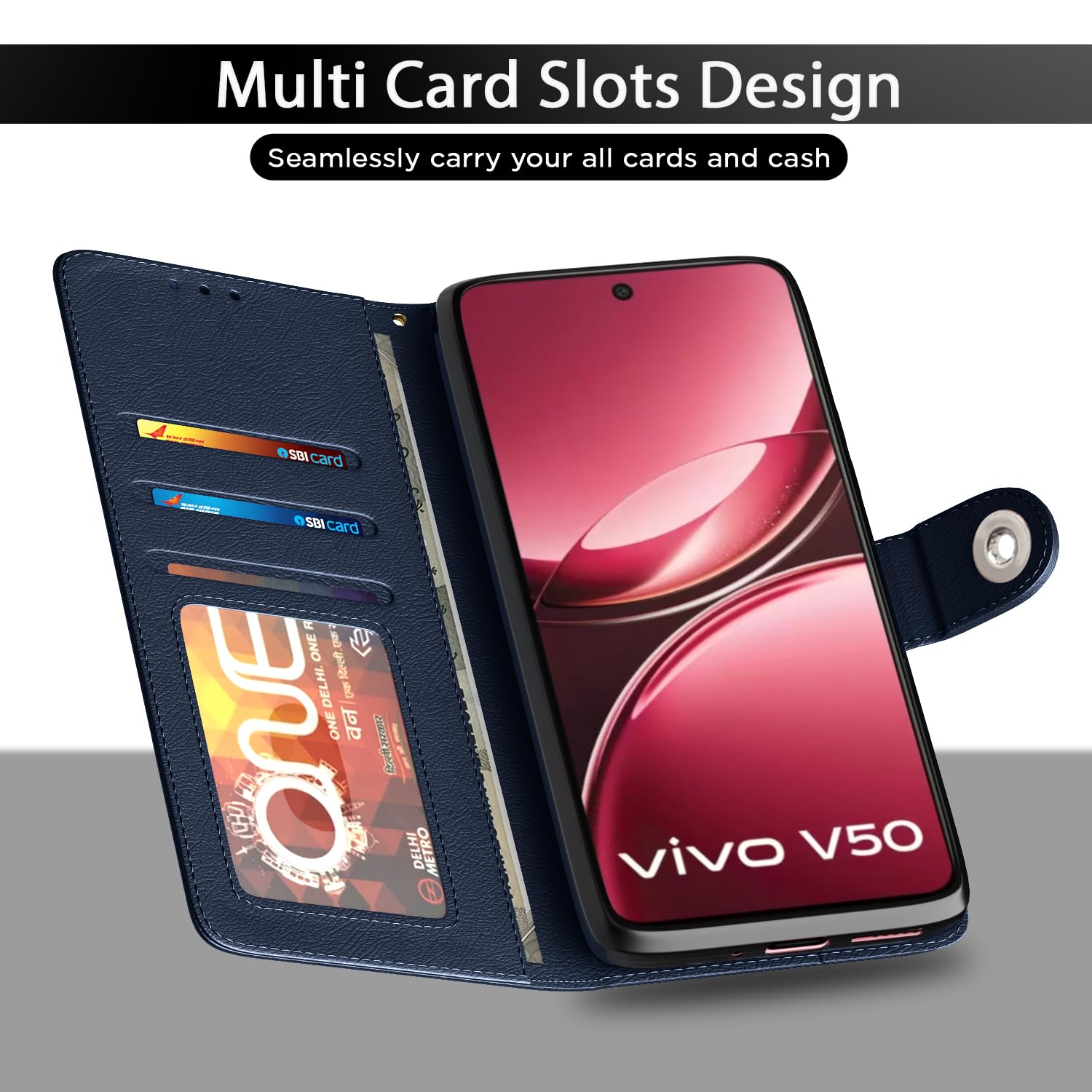 iQOO Z10R/Vivo V50/V50e/Vivo T4R 5G Button mobile flip cover in blue by Pikkme – photo 5