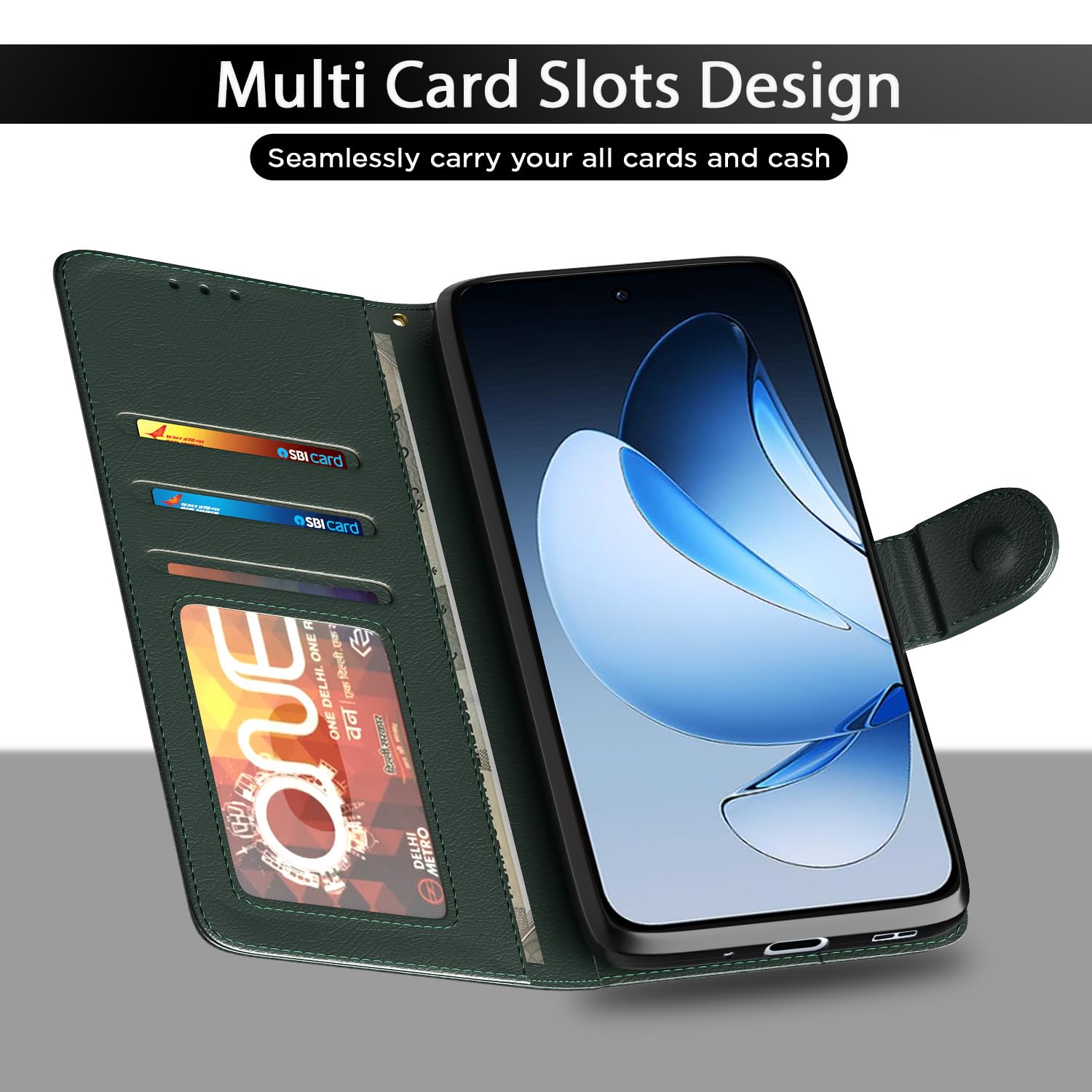 Pikkme green Wallet flip case for Oppo Reno 13 5G – photo 5