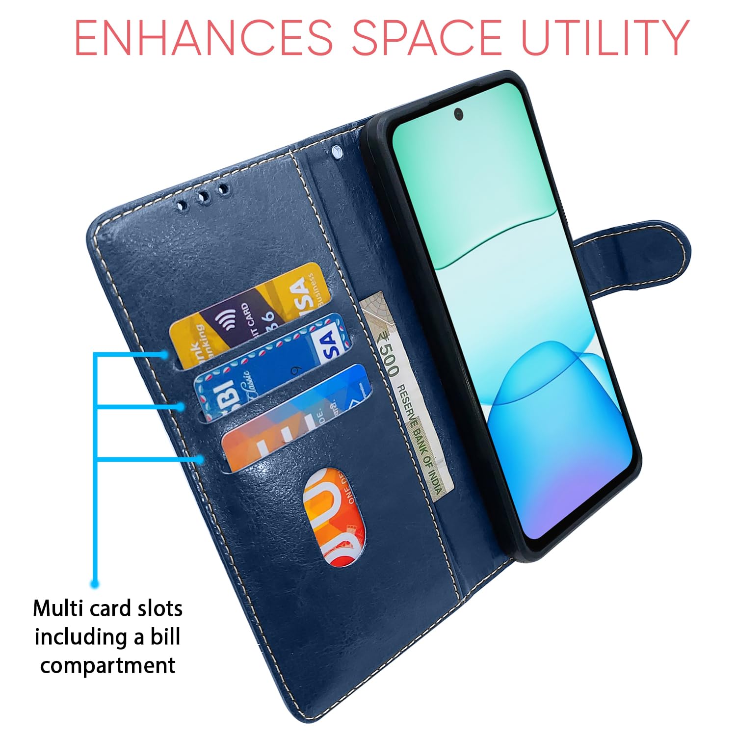 Redmi 13/Poco M6 Plus 5G wallet flip cover in blue & brown by Pikkme – photo 4