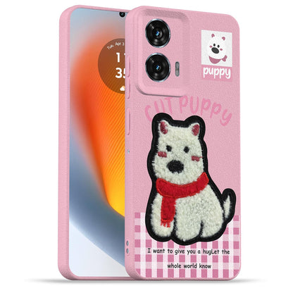 Pikkme pink Plush Patch mobile back cover for Moto Edge 50 Fusion/G96 5G