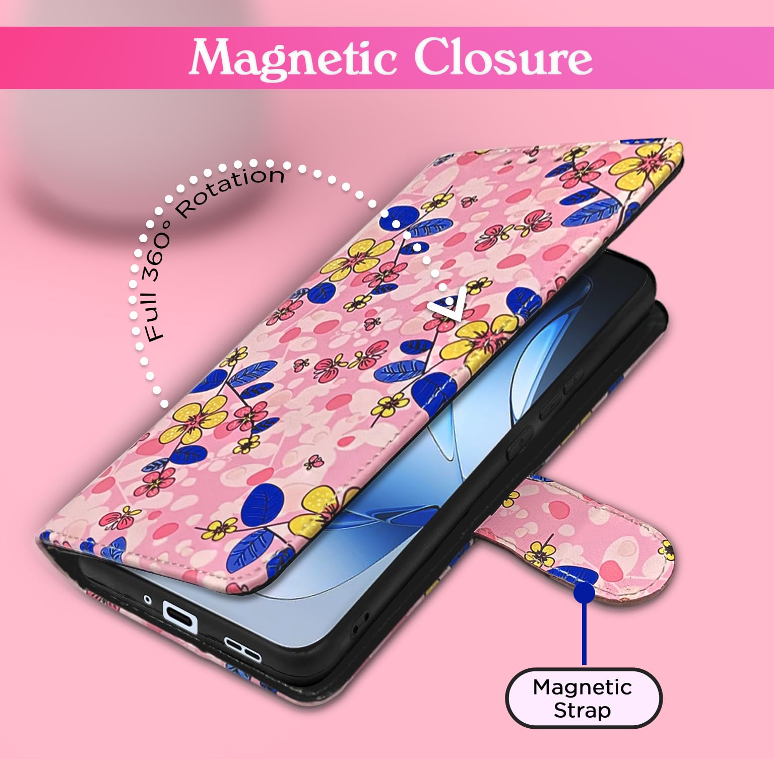 Pikkme Oppo Reno 13 5G Wallet pink flower flip cover – photo 6