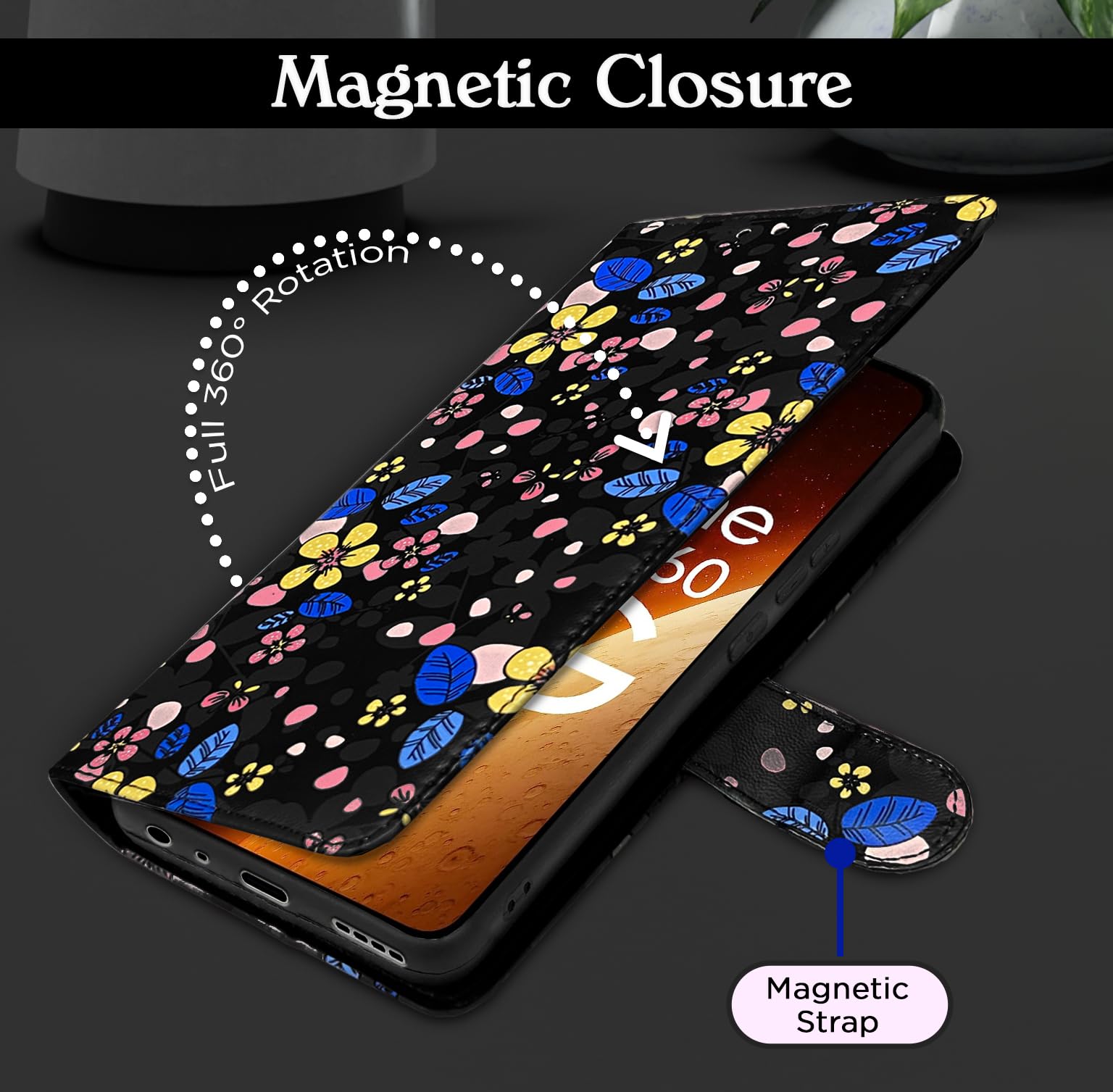Black flower Wallet mobile flip cover for Realme Narzo 60 5G – Pikkme – photo 2