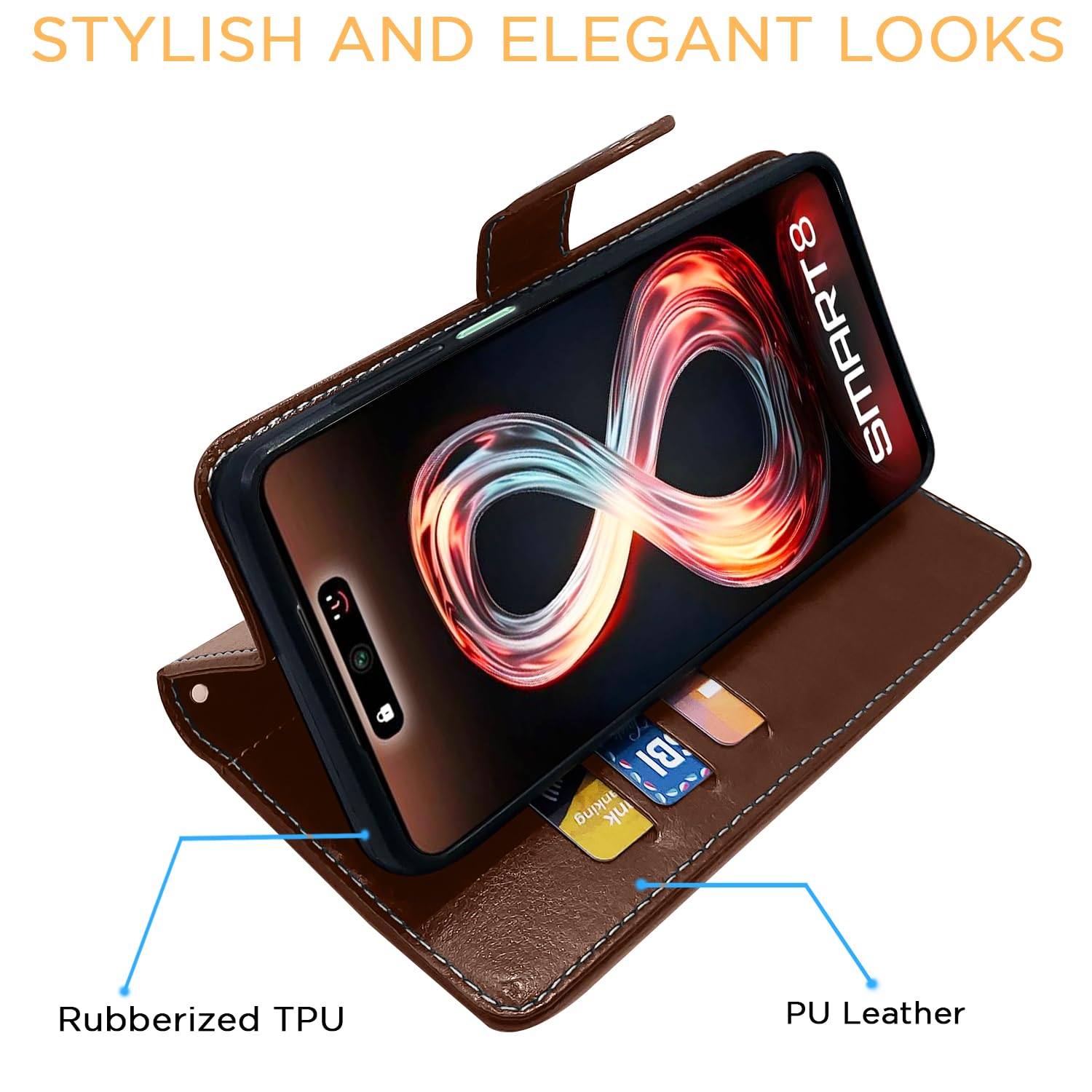 Infinix Smart 8 flip cover in brown & coffee by Pikkme – photo 5