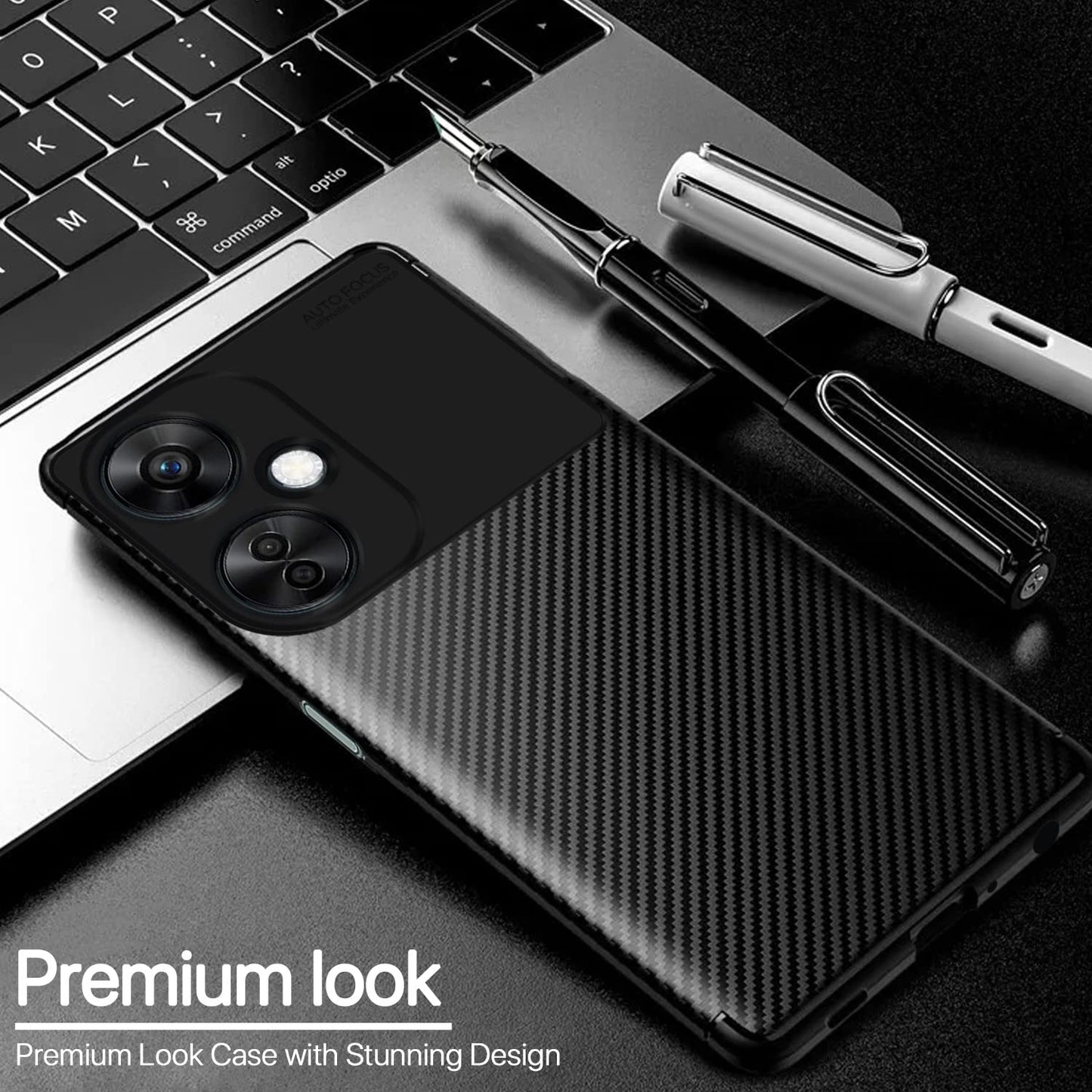 Pikkme OnePlus Nord Ce 3 Lite 5G | Rugged Carbon Fiber | Shock Proof | Matte Soft Silicon Flexible | Back Case for OnePlus Nord Ce 3 Lite 5G (Black)