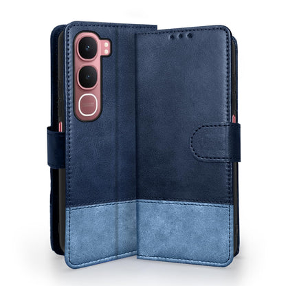 Vivo Y31 5G Magnetic wallet flip cover in navy & light blue by Pikkme