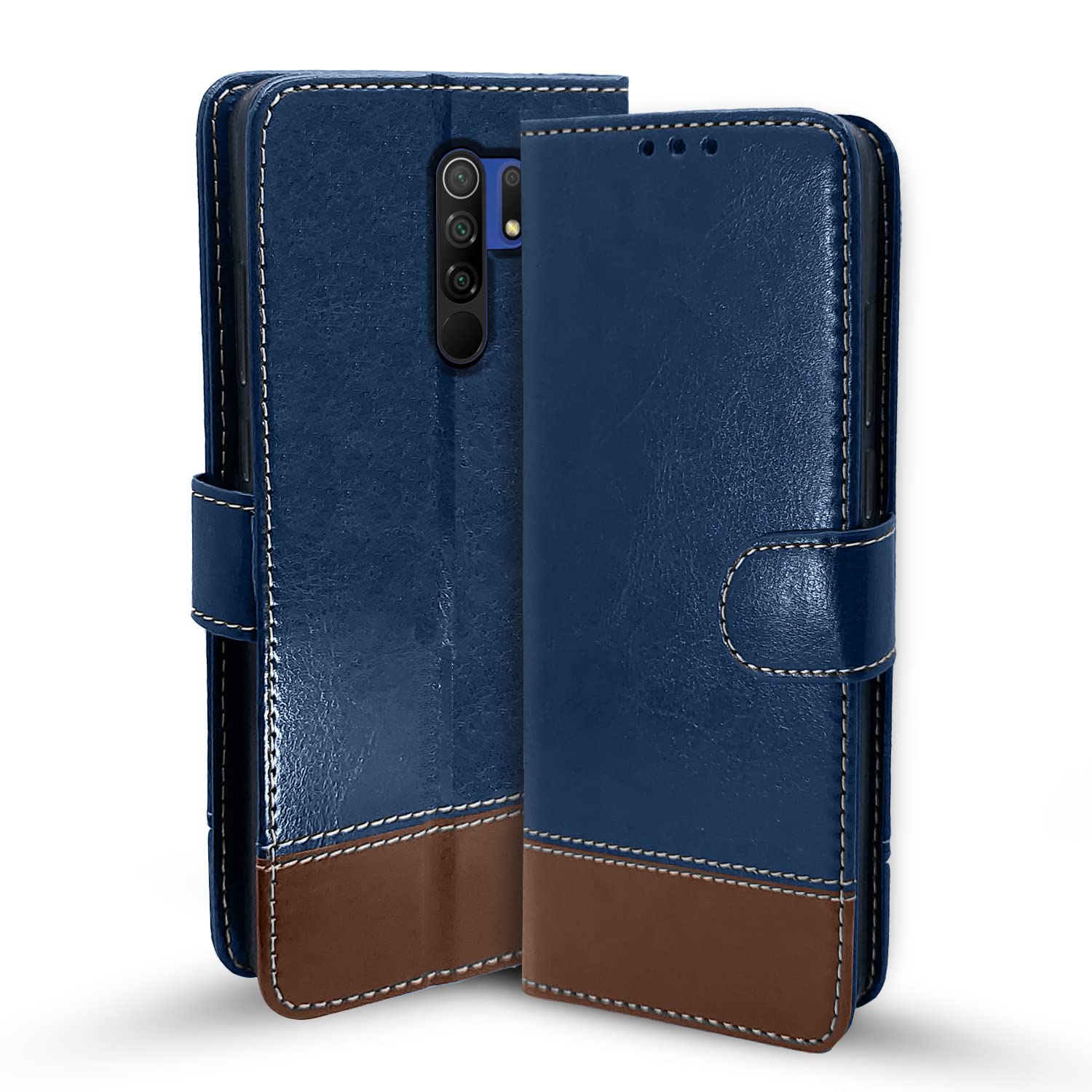 Blue & brown Magnetic flip case for Redmi 9 Prime/Poco M2 – Pikkme