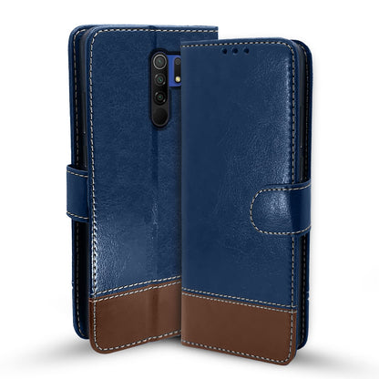Blue & brown Magnetic flip case for Redmi 9 Prime/Poco M2 – Pikkme