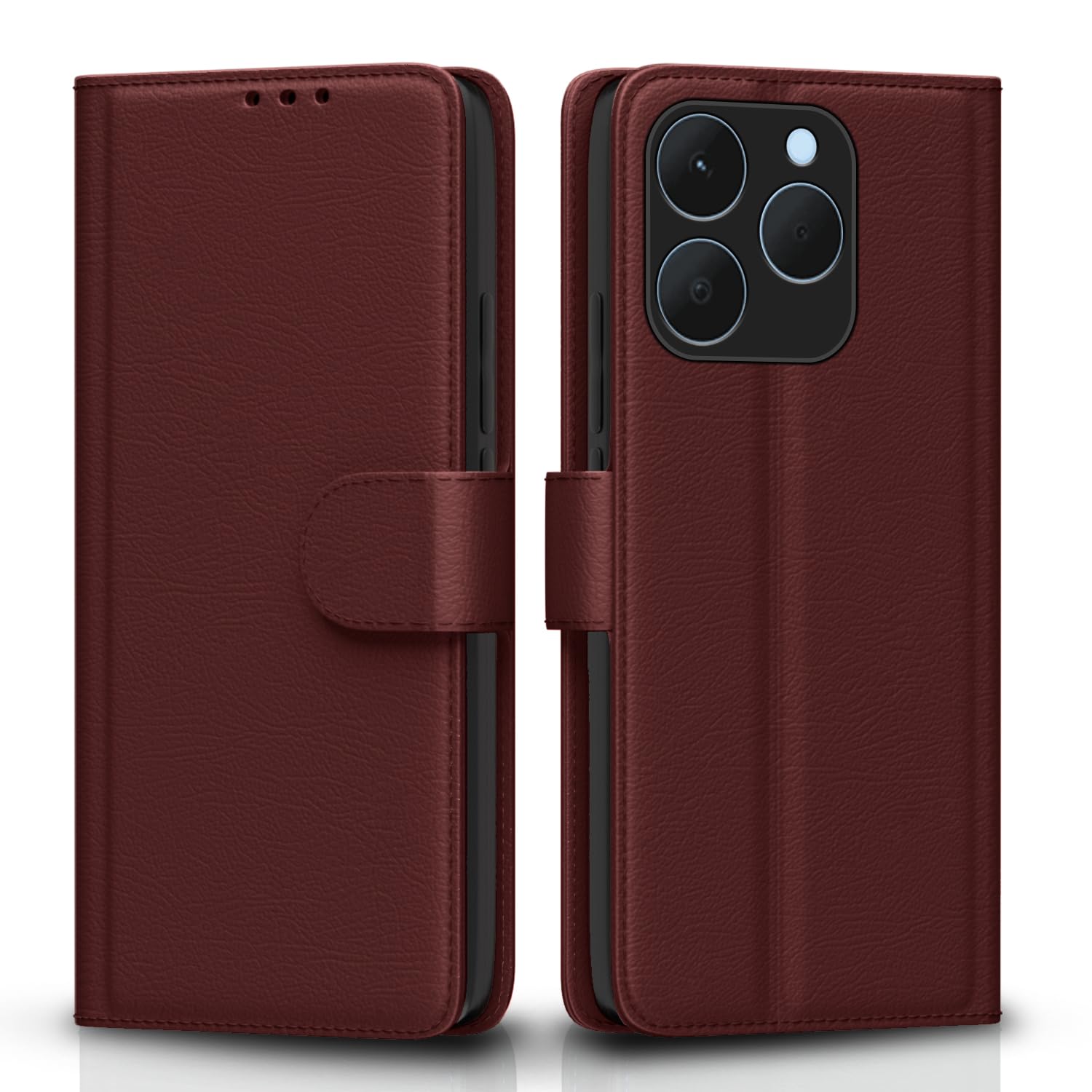 Pikkme Realme 15T/Narzo 90 5G brown wallet flip cover