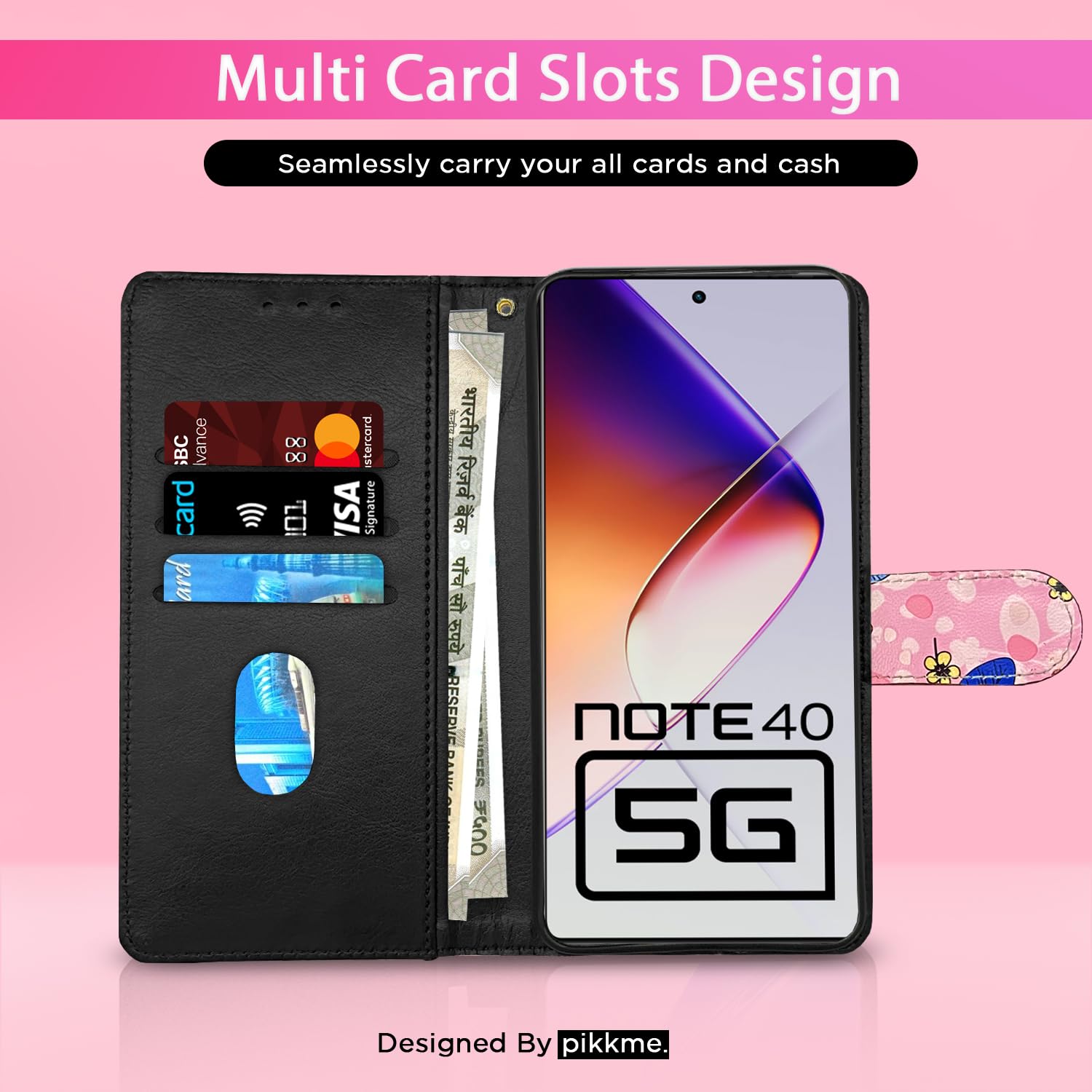 Pikkme Infinix Note 40 5G Wallet pink flower flip cover – photo 2