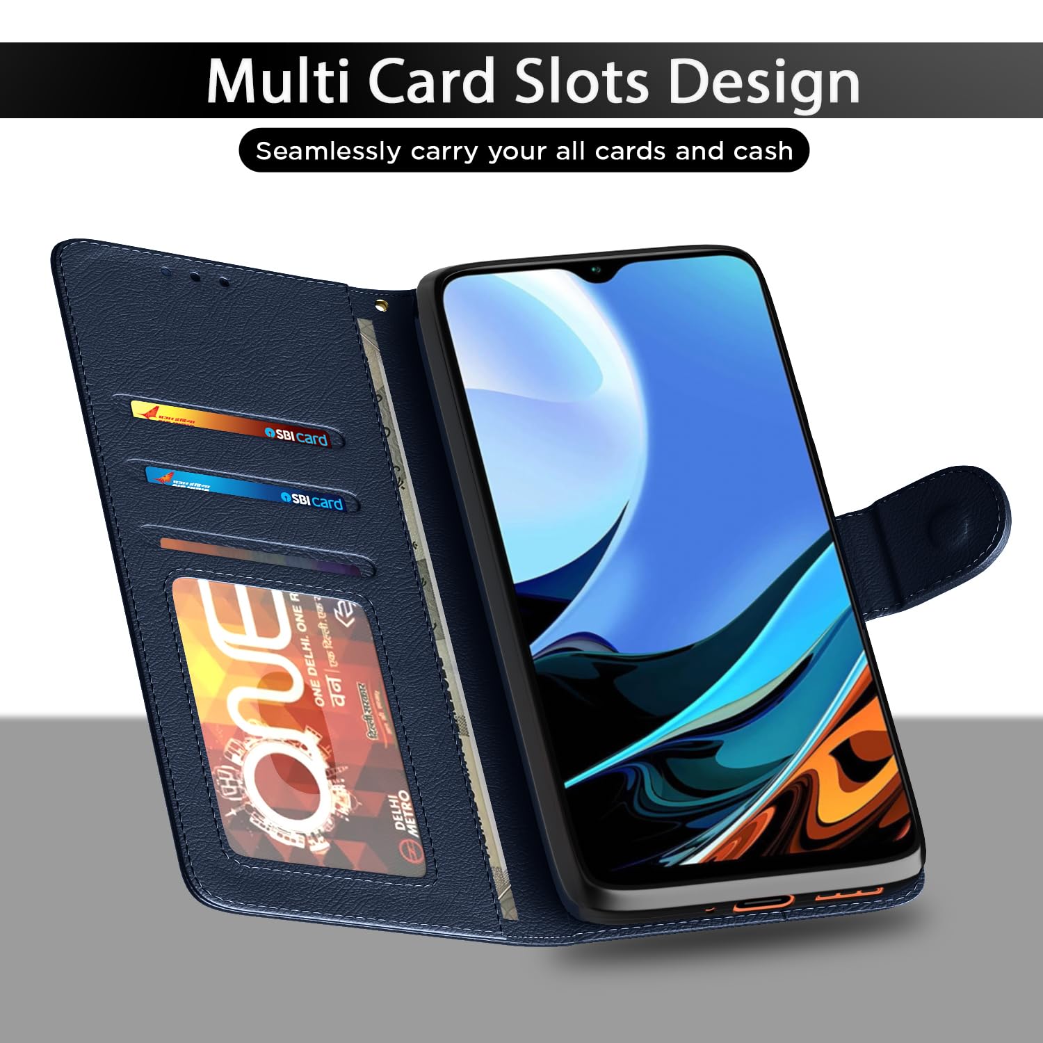 Pikkme Redmi 9 Power Wallet blue mobile flip cover – photo 4