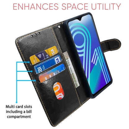 Vivo Y91/Y93/Y95 Magnetic wallet flip cover in black & brown by Pikkme – photo 3