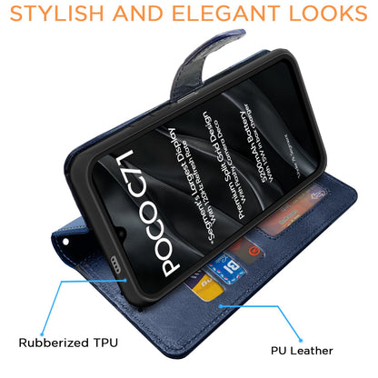 Pikkme navy & light blue wallet flip cover for Poco C71/Redmi A5 – photo 3