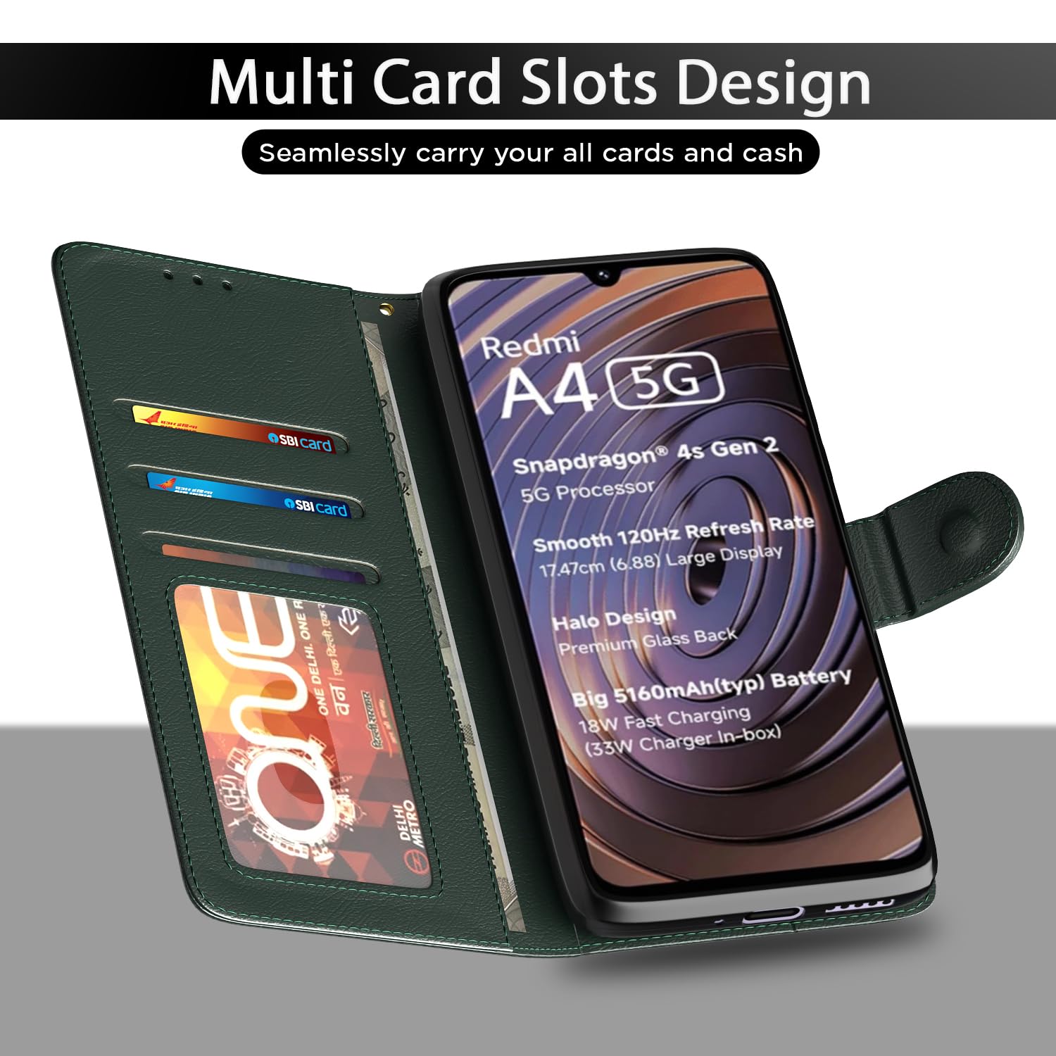 Green Wallet wallet flip cover for Poco M7 5G – Pikkme – photo 5