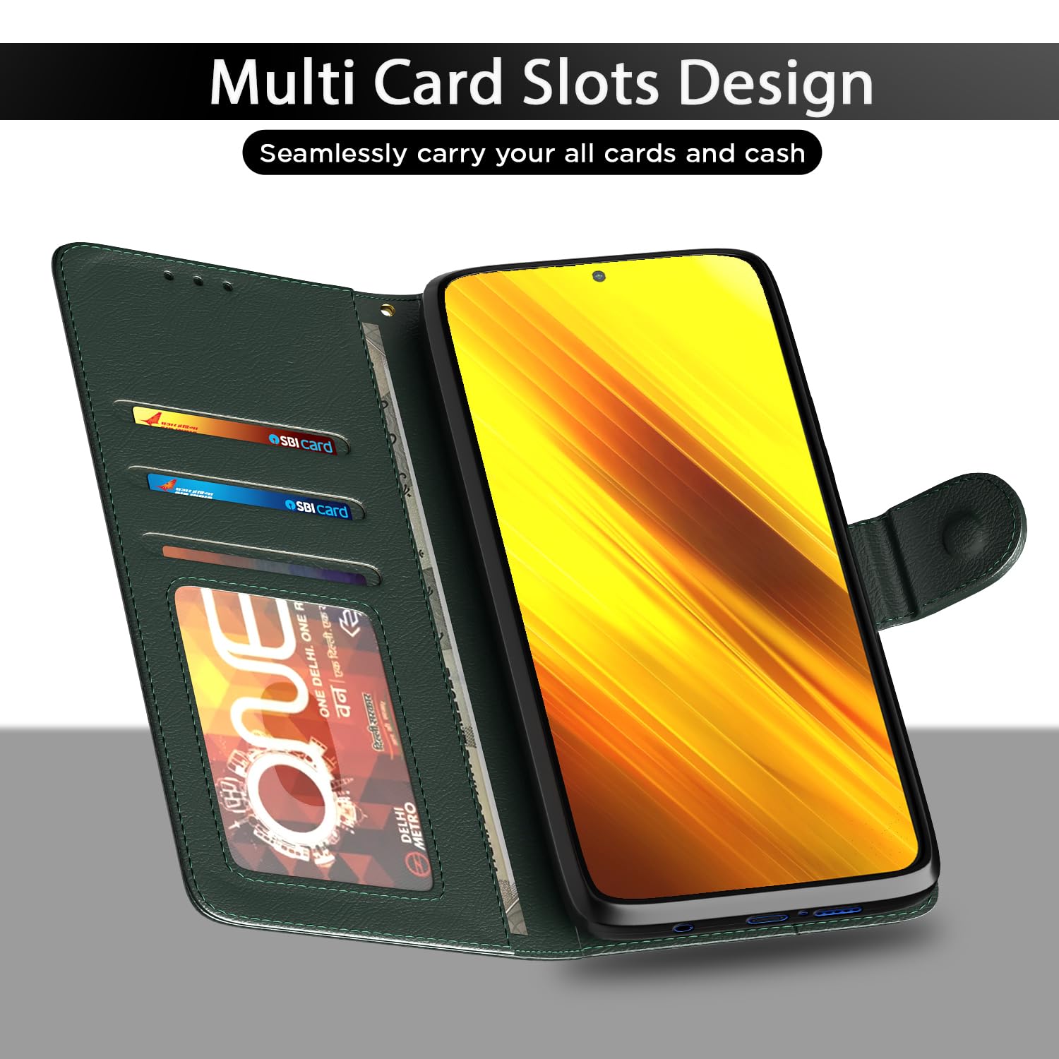 Green Wallet flip case for Poco X3 – Pikkme – photo 5
