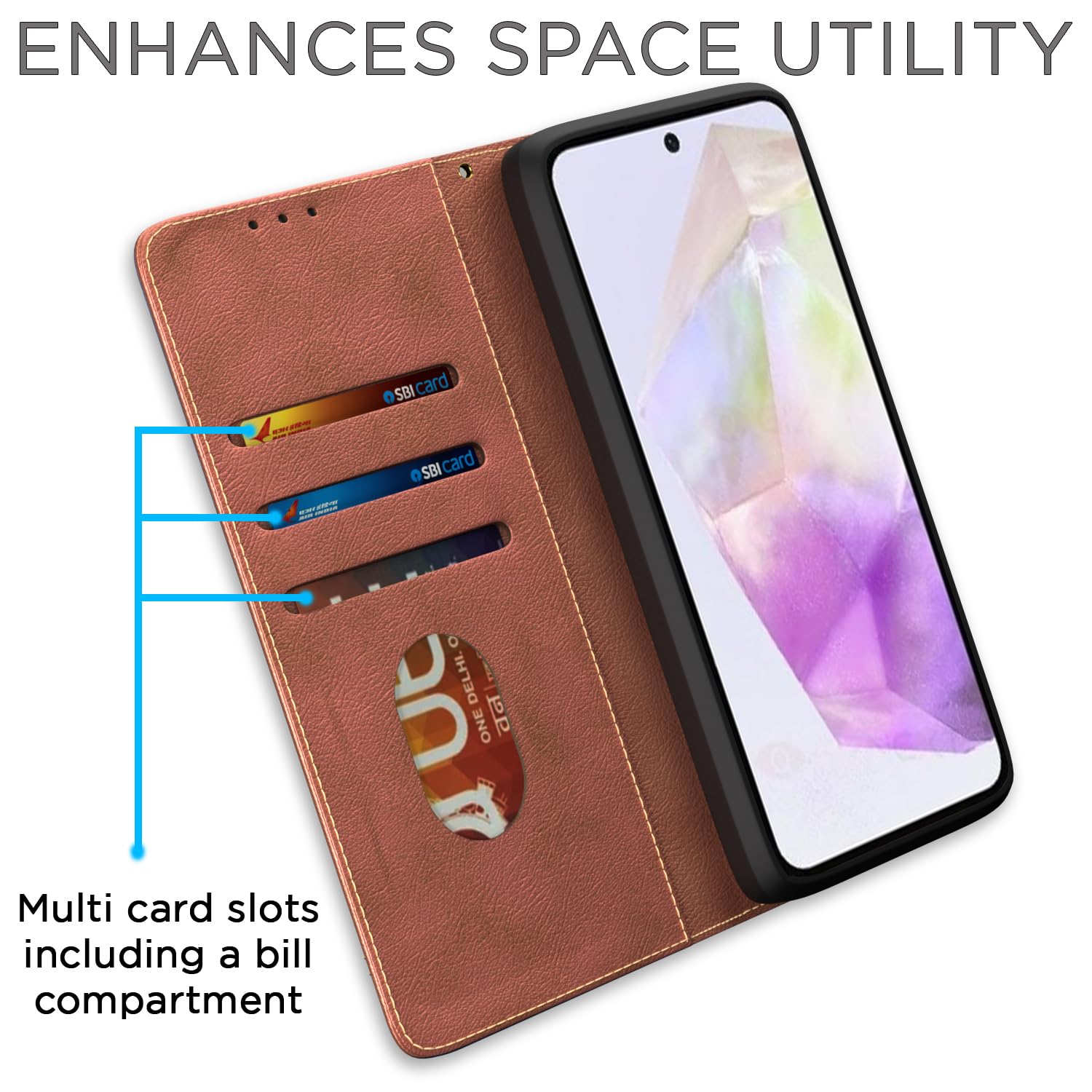 Pikkme Samsung Galaxy A56 5G Premium Leather Magnetic Flip Cover (Brown)